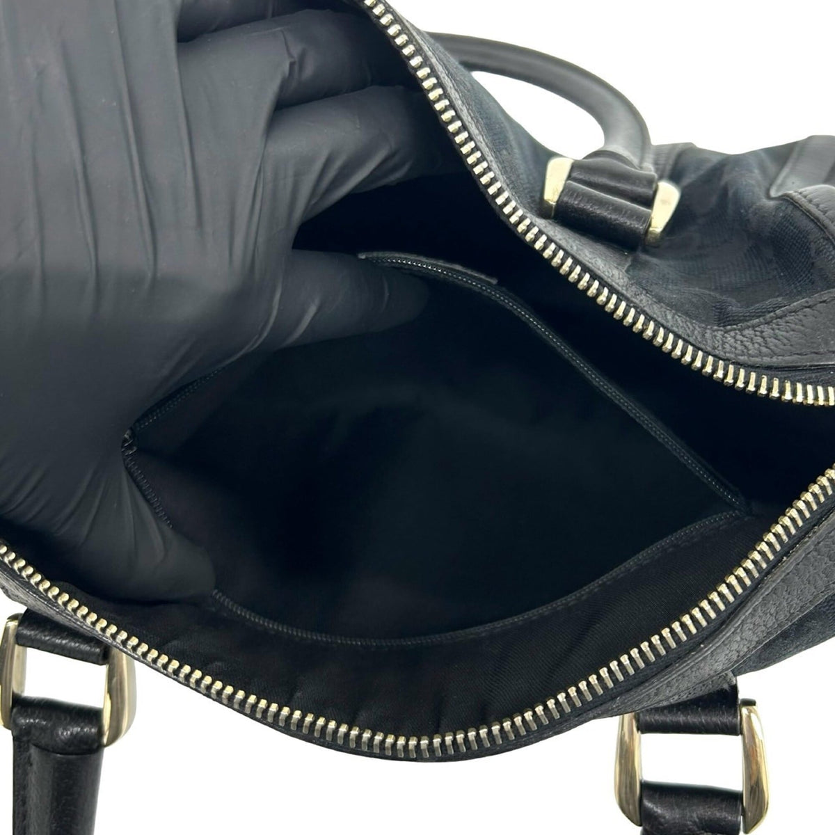 Gucci Black Canvas Leather Boston Bag Handbag (Pre-Owned)