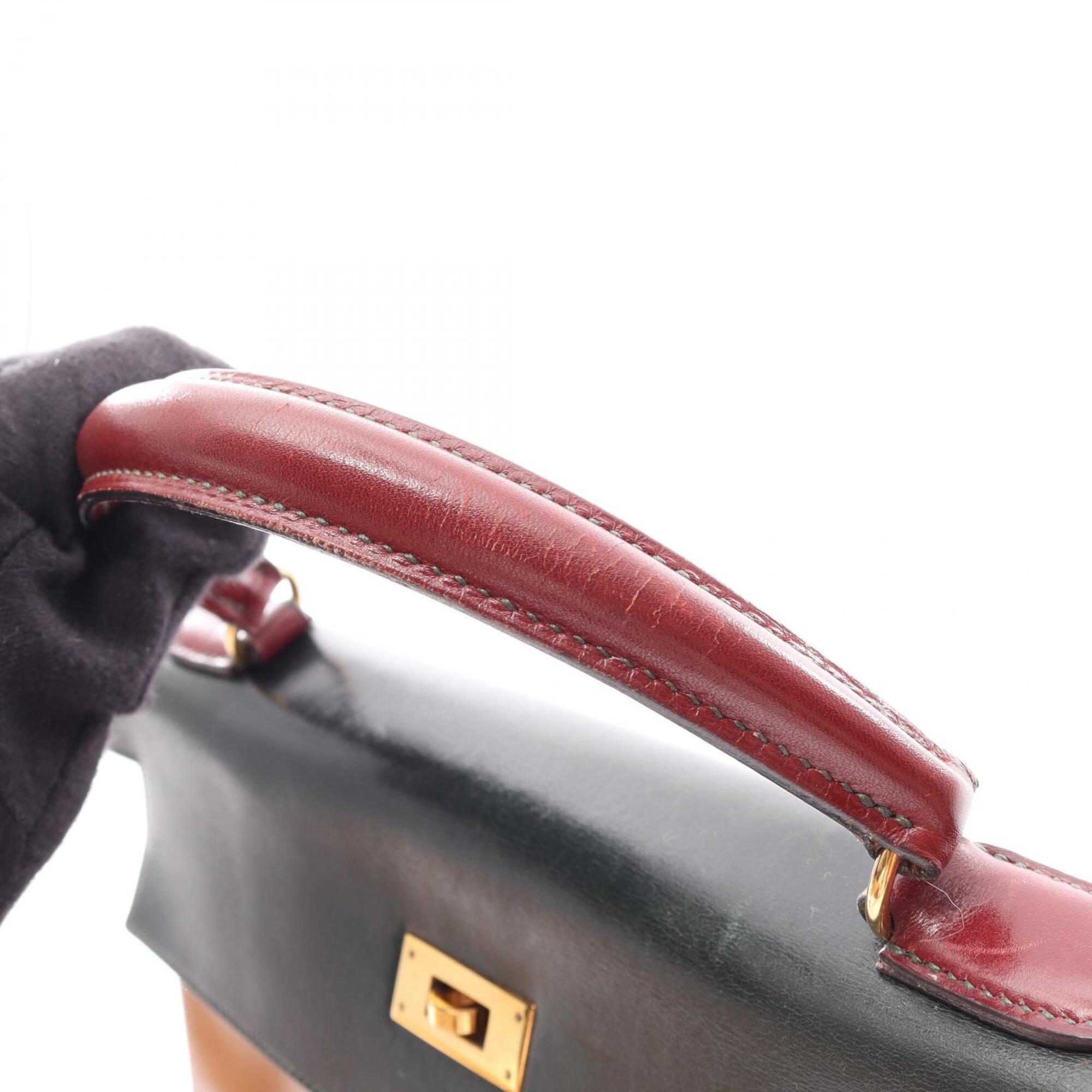 Hermes Bordeaux Brown Green Natural Rouge H Box Calf Leather Handbag (Pre-Owned)