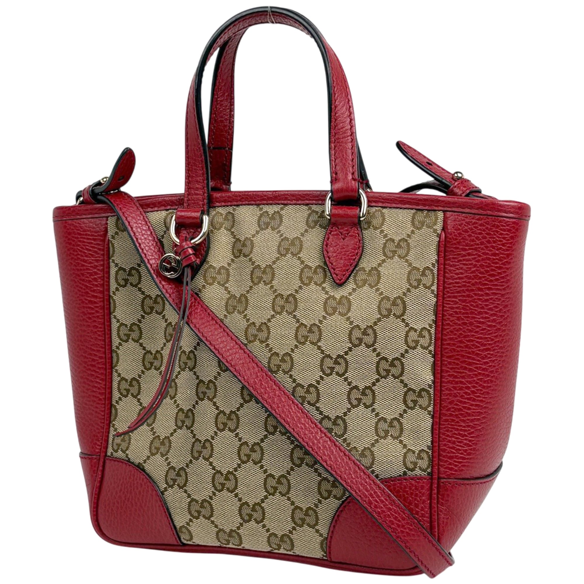 Gucci Beige Red Color Gg Canvas Leather Handbag (Pre-Owned)