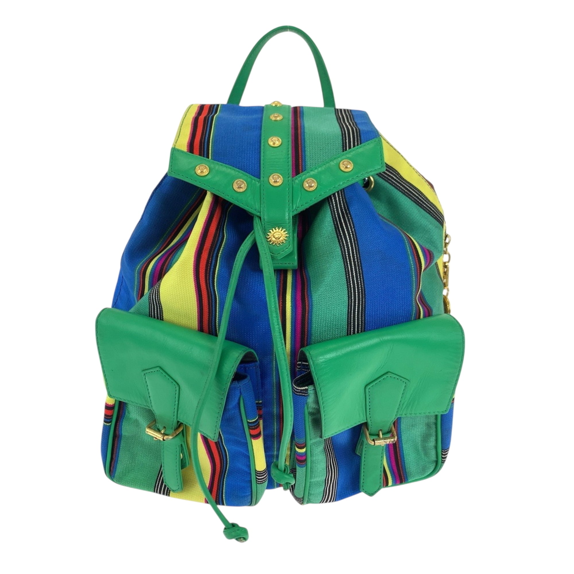 Versace Green Multi-Color Canvas Backpack (Pre-Owned)
