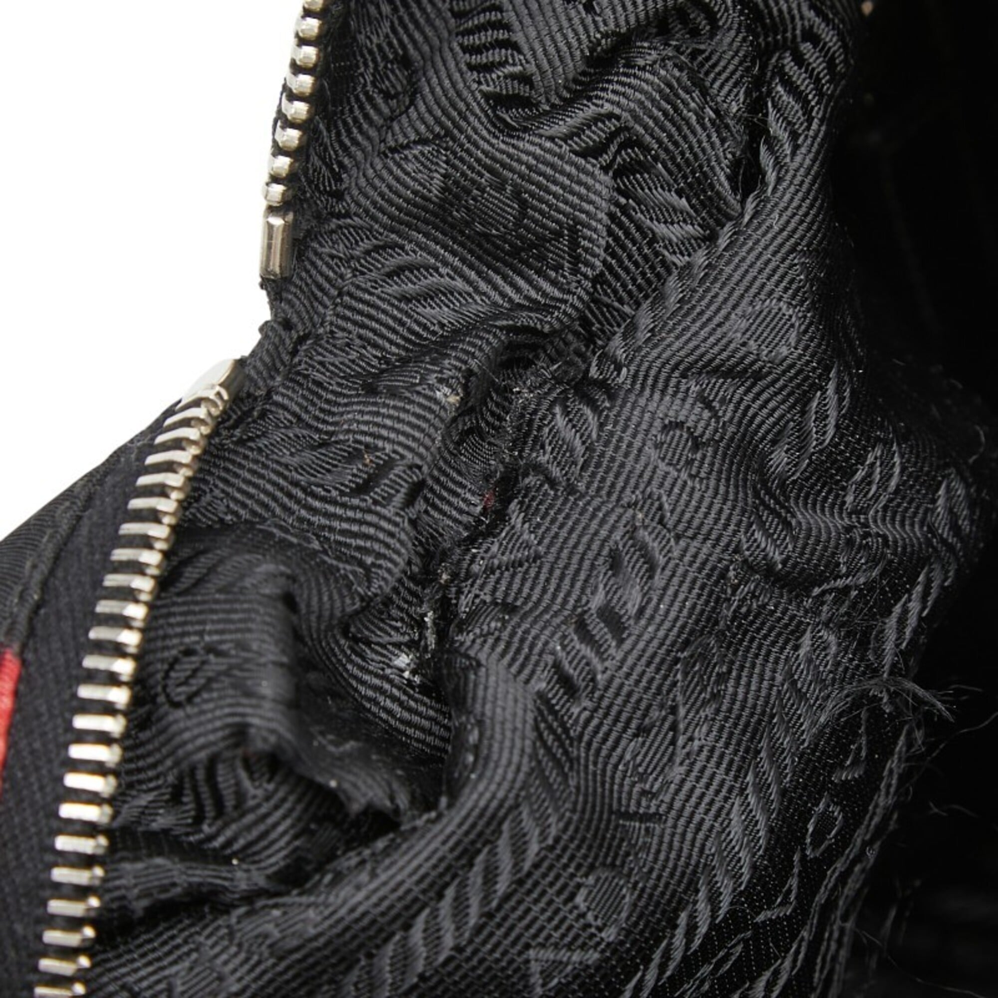 Prada Black Red Color Nylon Patent Leather Handbag Shoulder Bag (Pre-Owned)