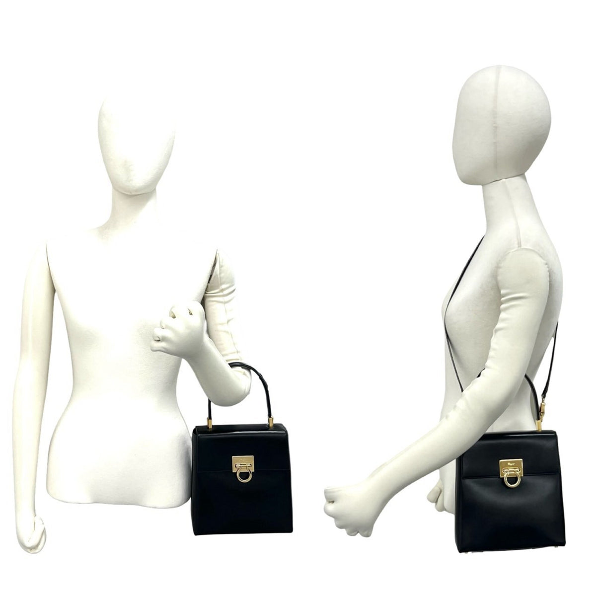 Salvatore Ferragamo Black Leather Handbag Shoulder Bag (Pre-Owned)