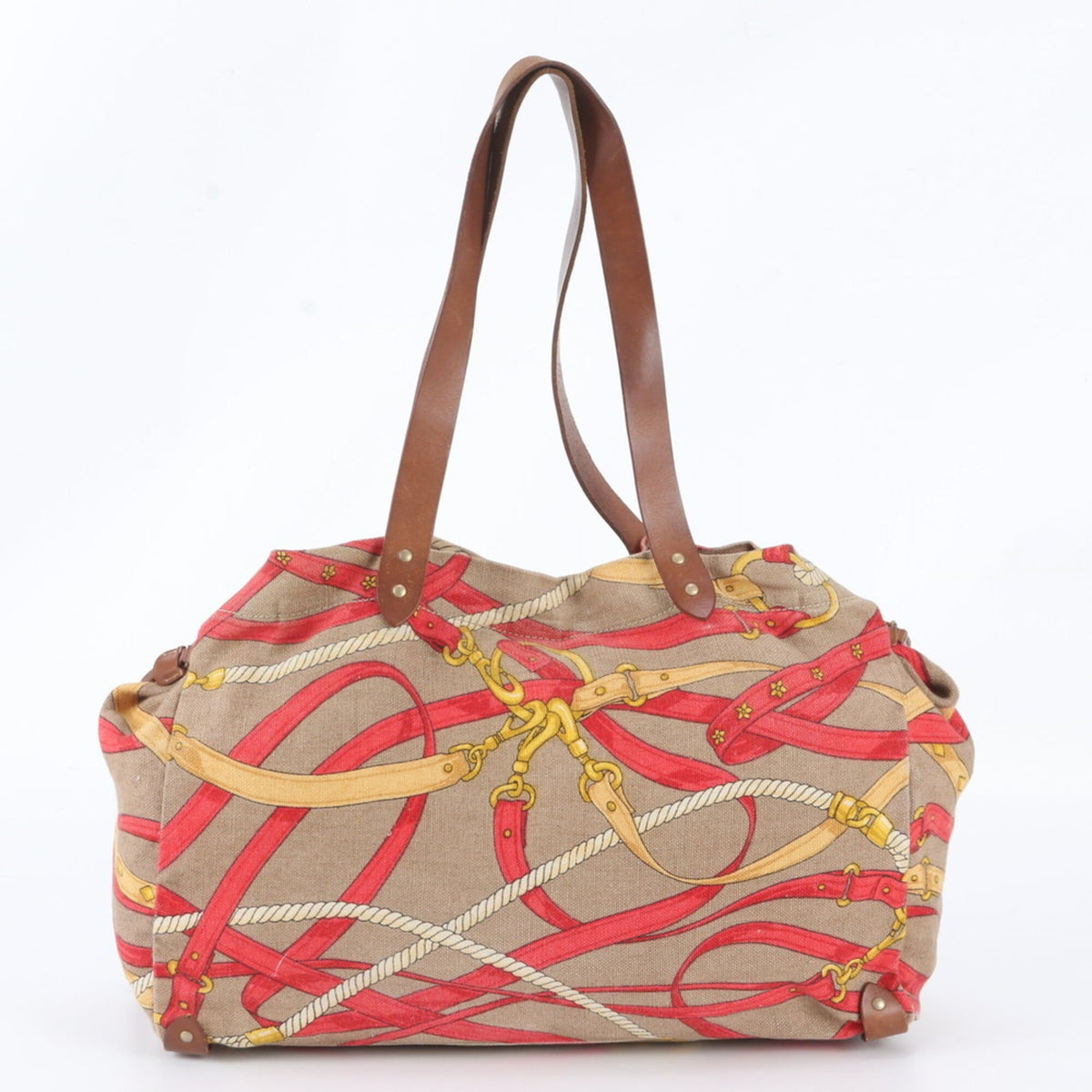 Miu Miu Brown Red Color Leather Canvas Handbag Shoulder Bag Tote Bag (Pre-Owned)