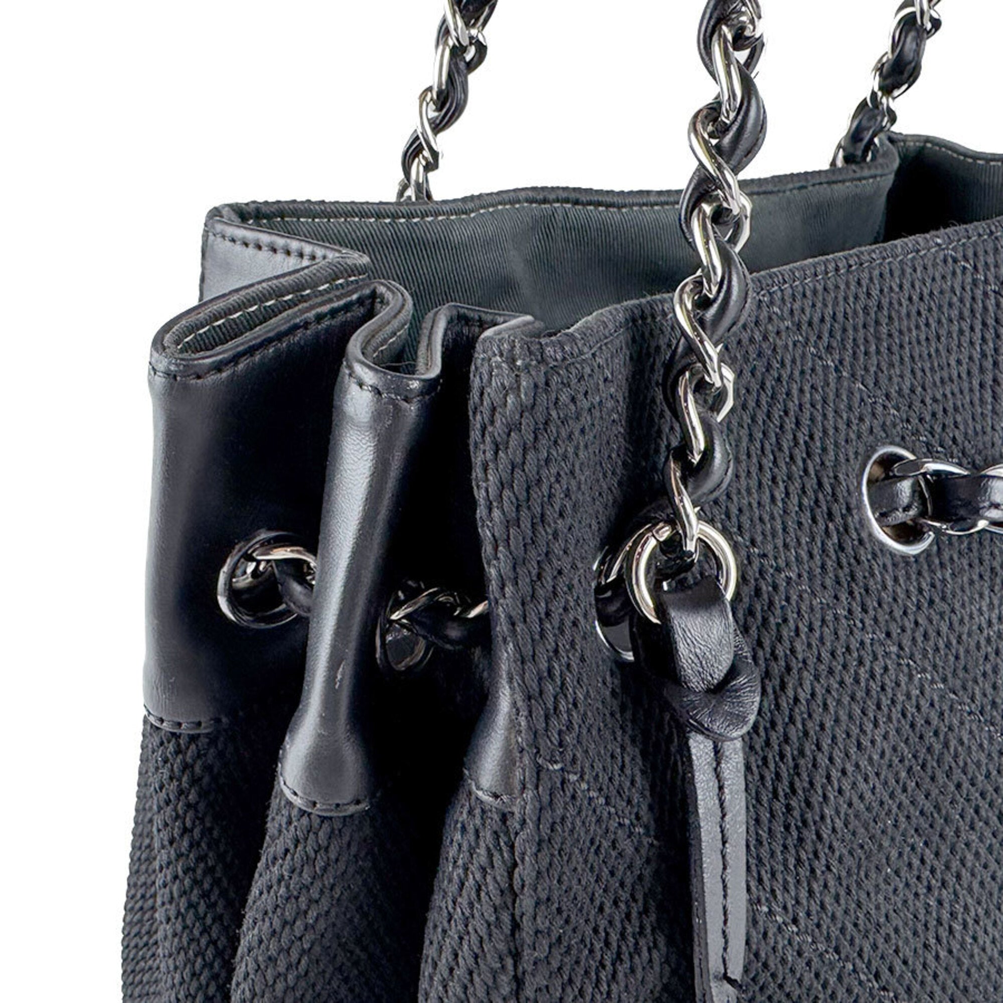 Chanel Black Canvas Leather Shoulder Bag (Pre-Owned)