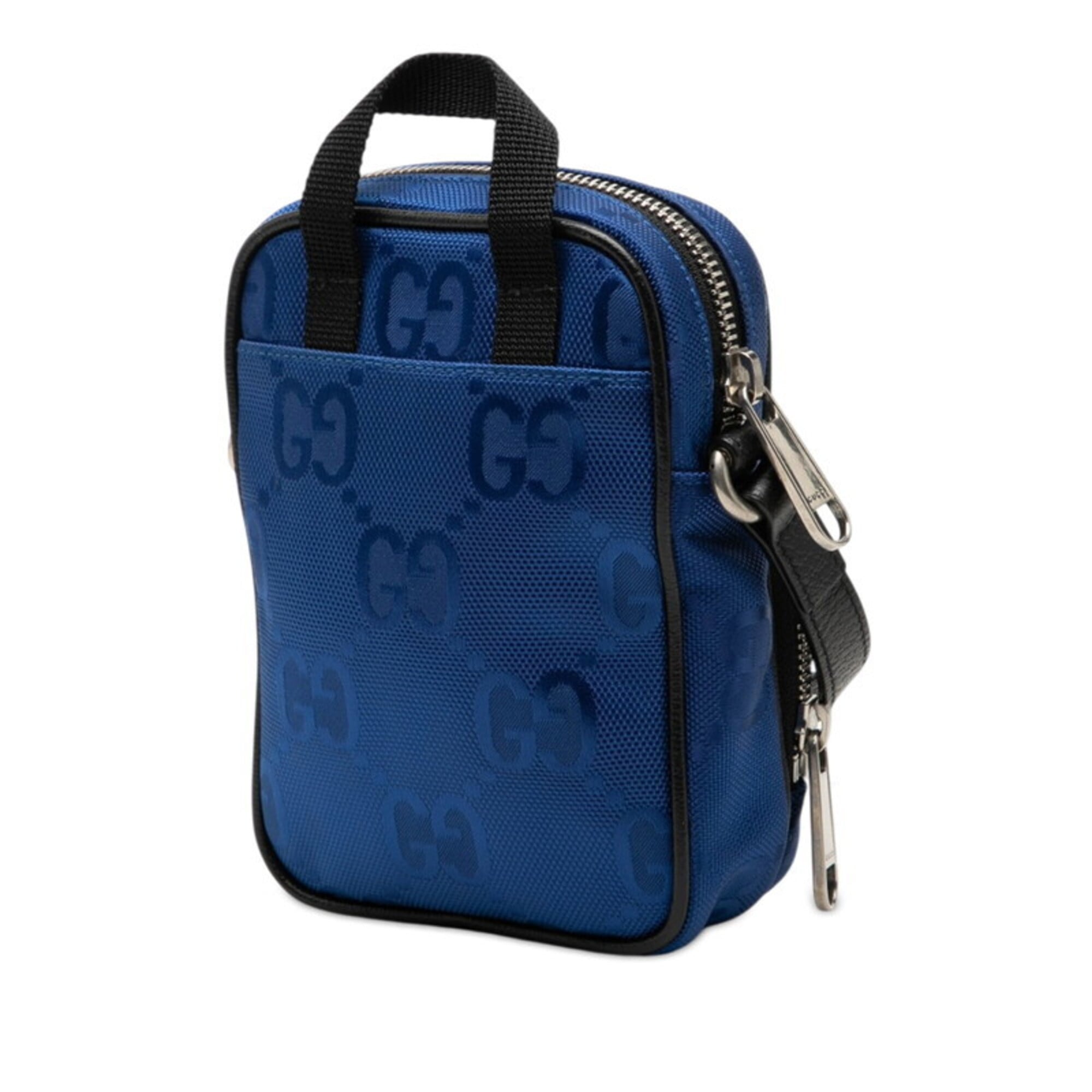 Gucci Black Blue Nylon Leather Shoulder Bag (Pre-Owned)