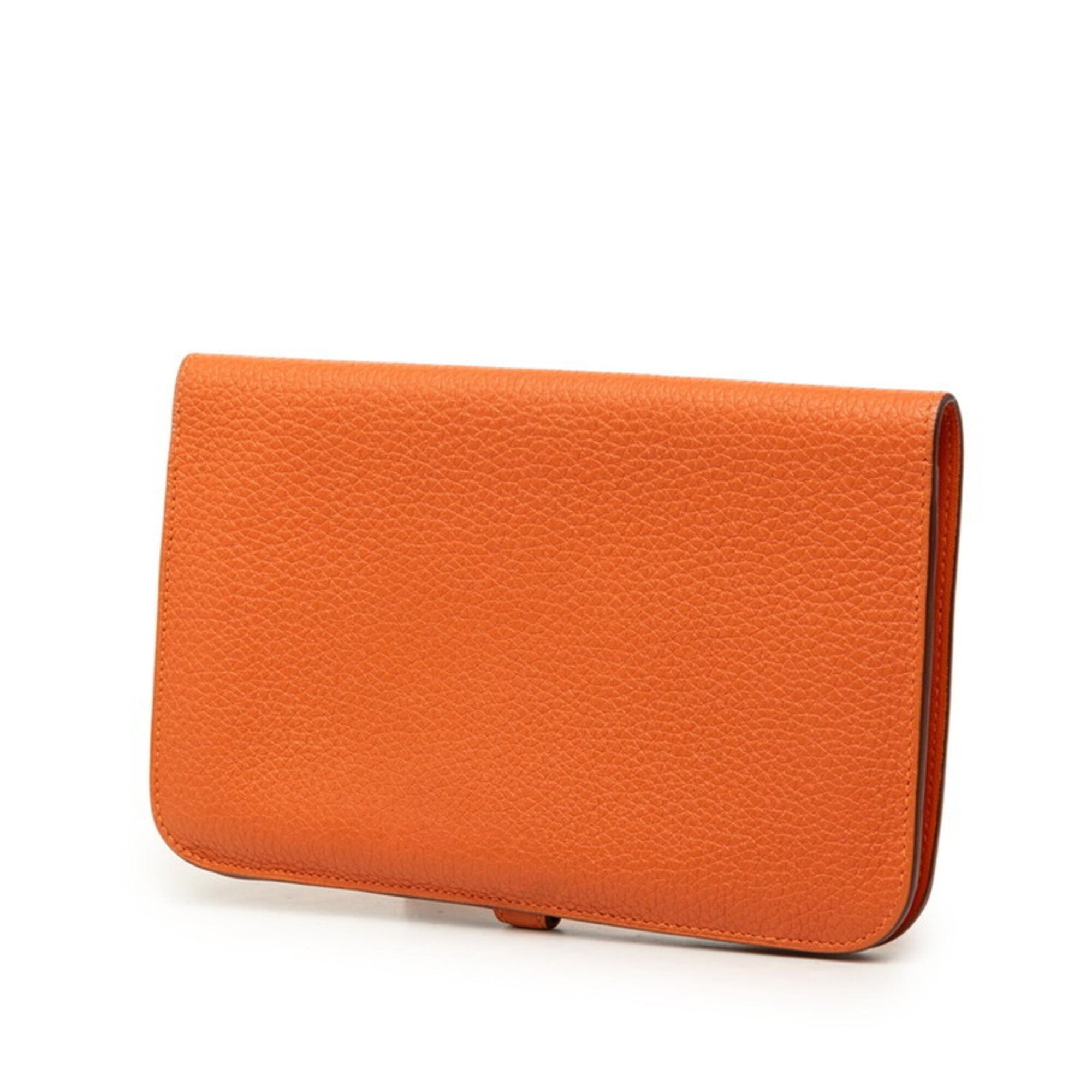 Hermes Dogon Duo Orange Taurillon Clemence Leather Long Wallet (Bi-Fold) (Pre-Owned)
