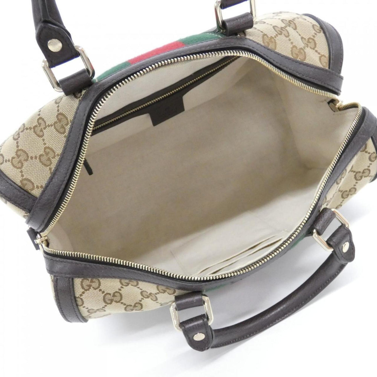 Gucci Beige Brown Gg Canvas Leather Boston Bag (Pre-Owned)