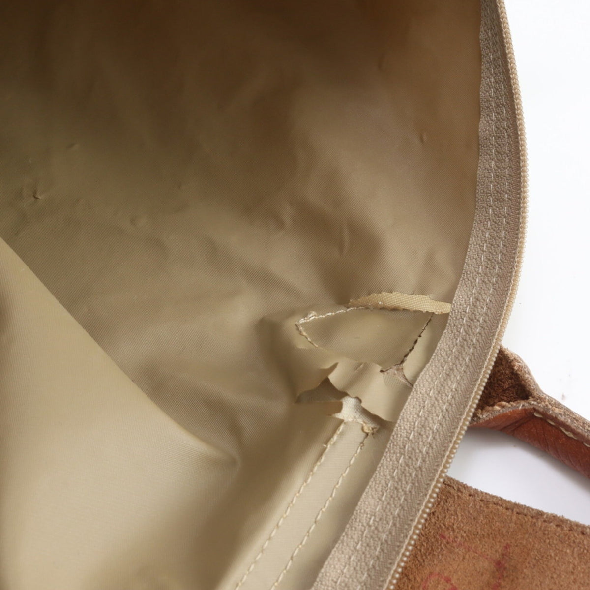 Longchamp Beige Leather Nylon Shoulder Bag Tote Bag (Pre-Owned)