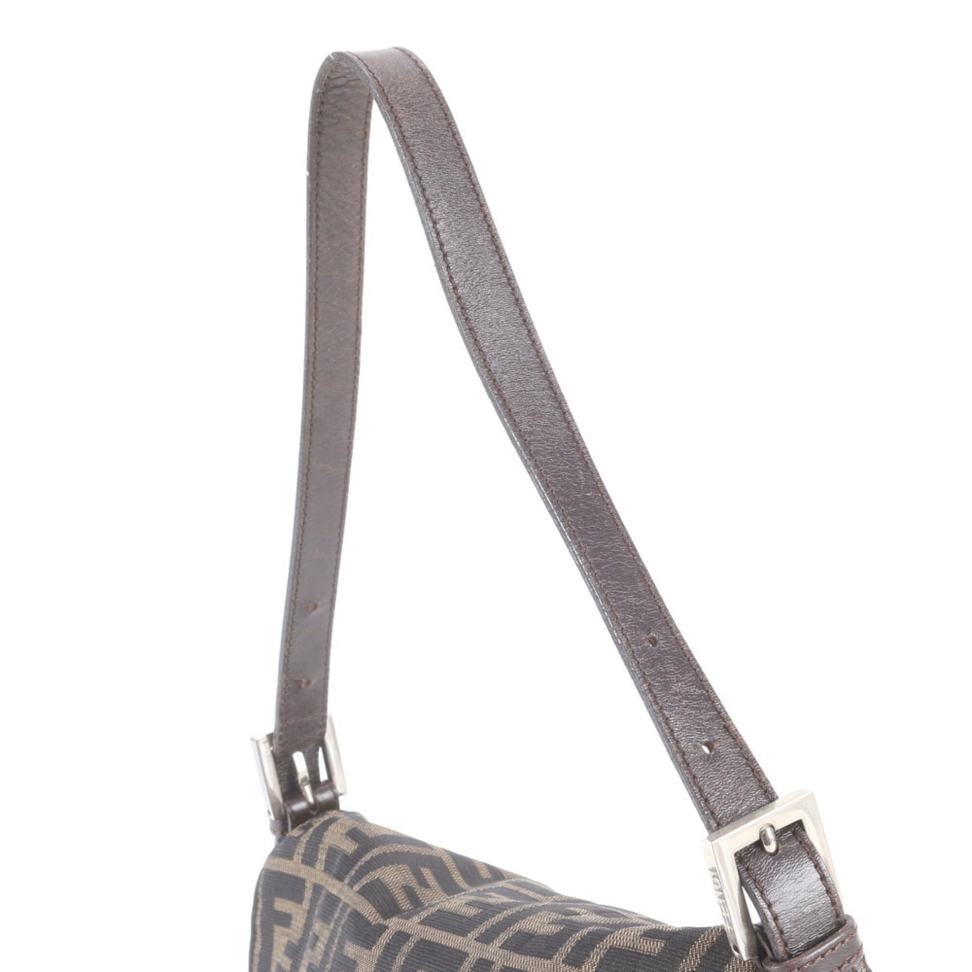 Fendi Brown Leather Canvas Shoulder Bag (Pre-Owned)
