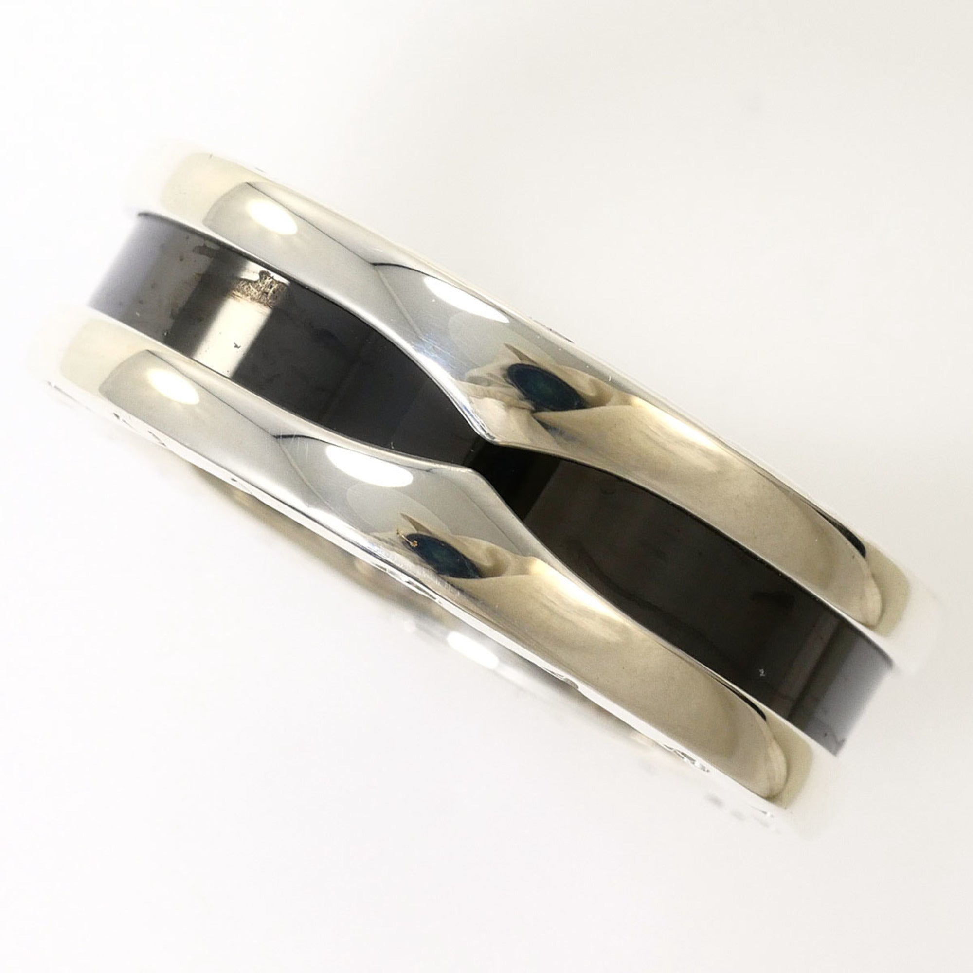 Bvlgari Silver Black Ceramic Silver 925 Band Ring (Pre-Owned)