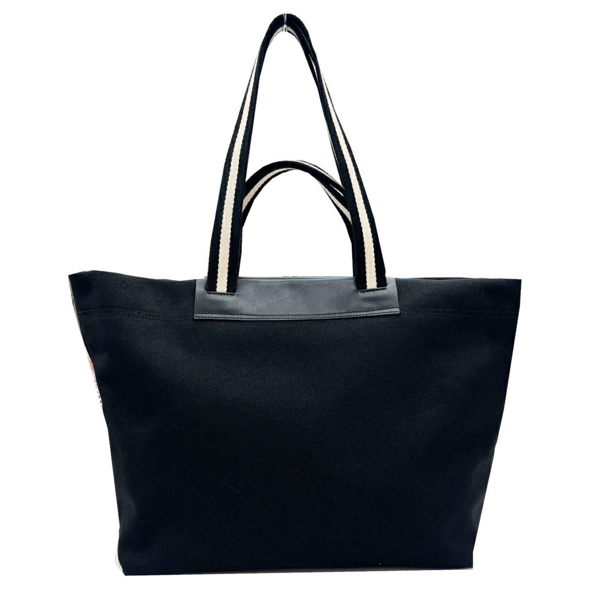 Bally Black Canvas Leather Shoulder Bag Tote Bag (Pre-Owned)