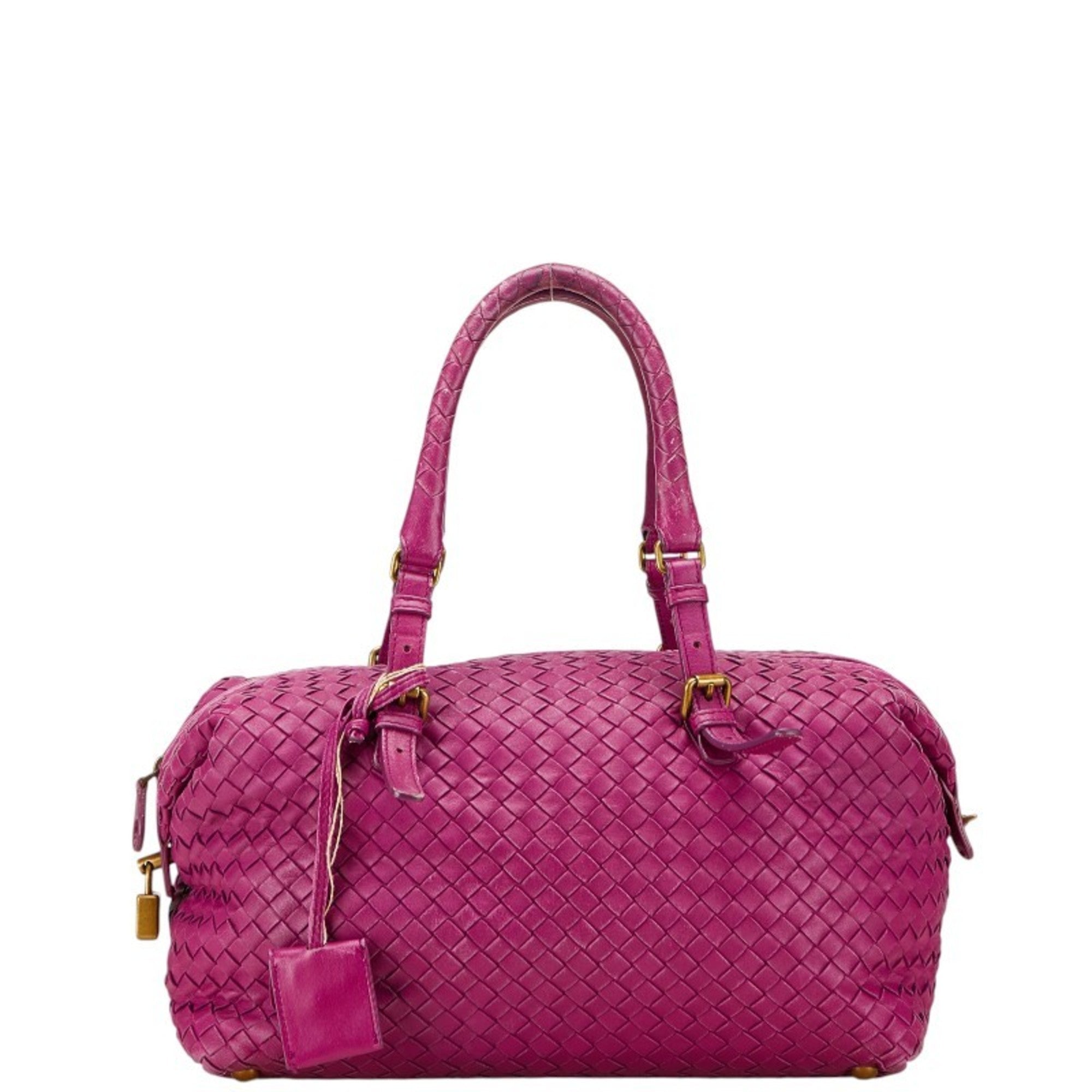 Bottega Veneta Intrecciato Purple Leather Boston Bag Handbag (Pre-Owned)