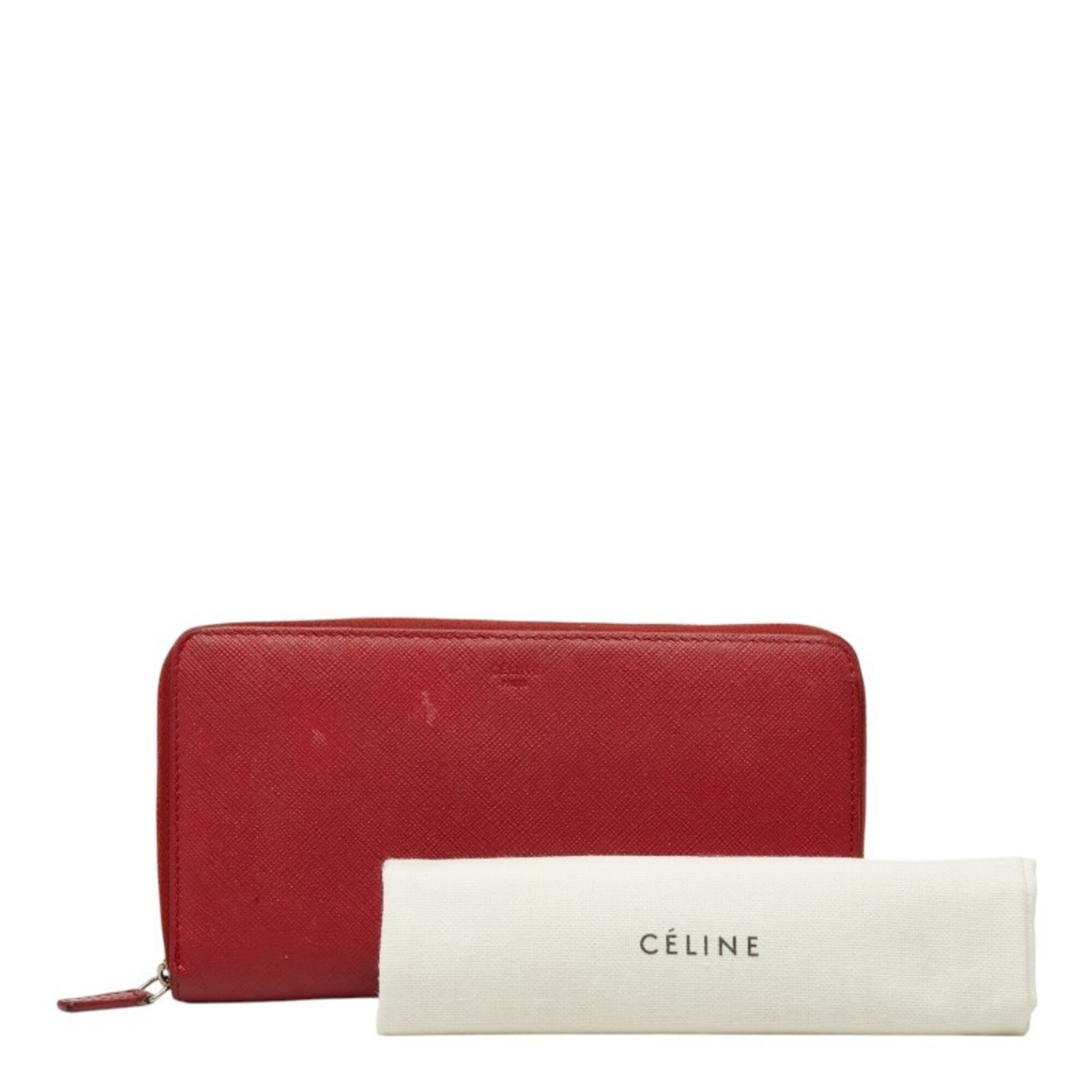 Celine Red Color Leather Long Wallet (Bi-Fold) (Pre-Owned)
