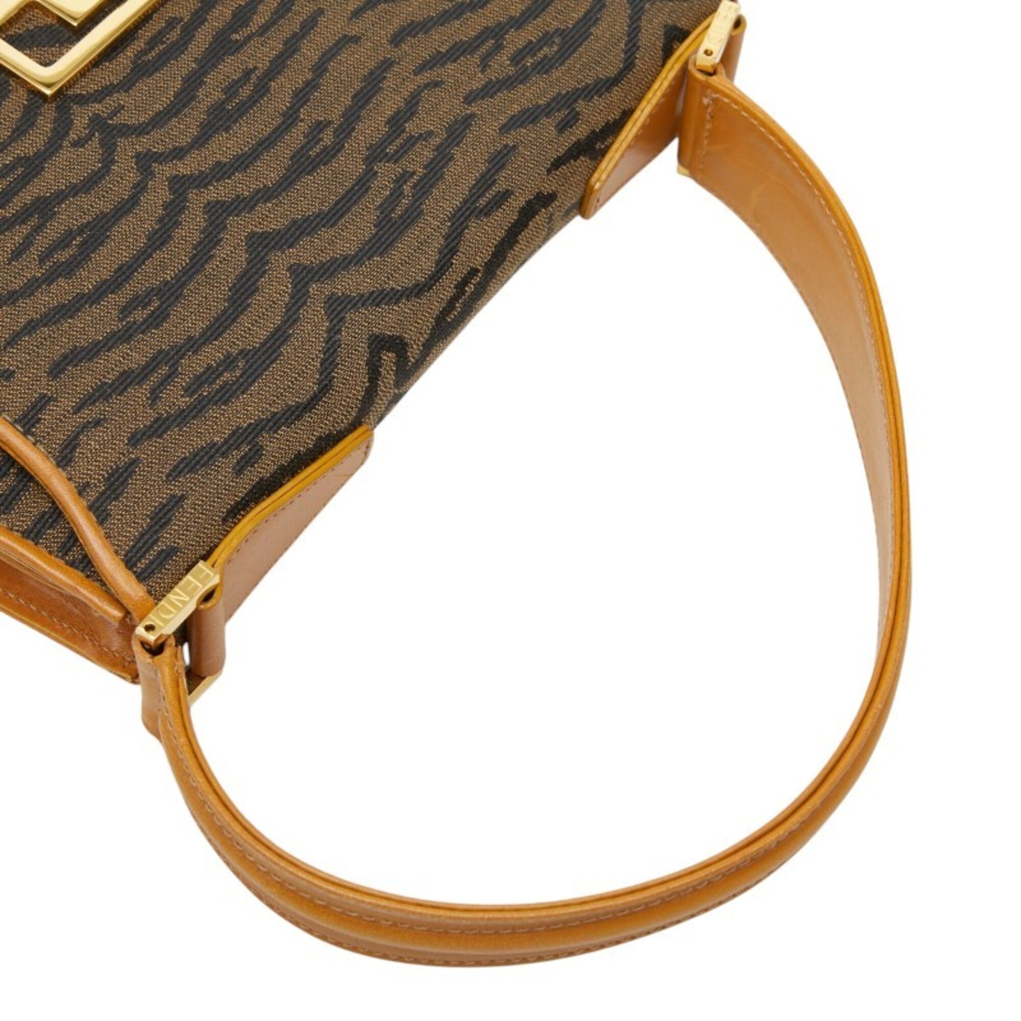 Fendi Black Brown Canvas Leather Handbag (Pre-Owned)