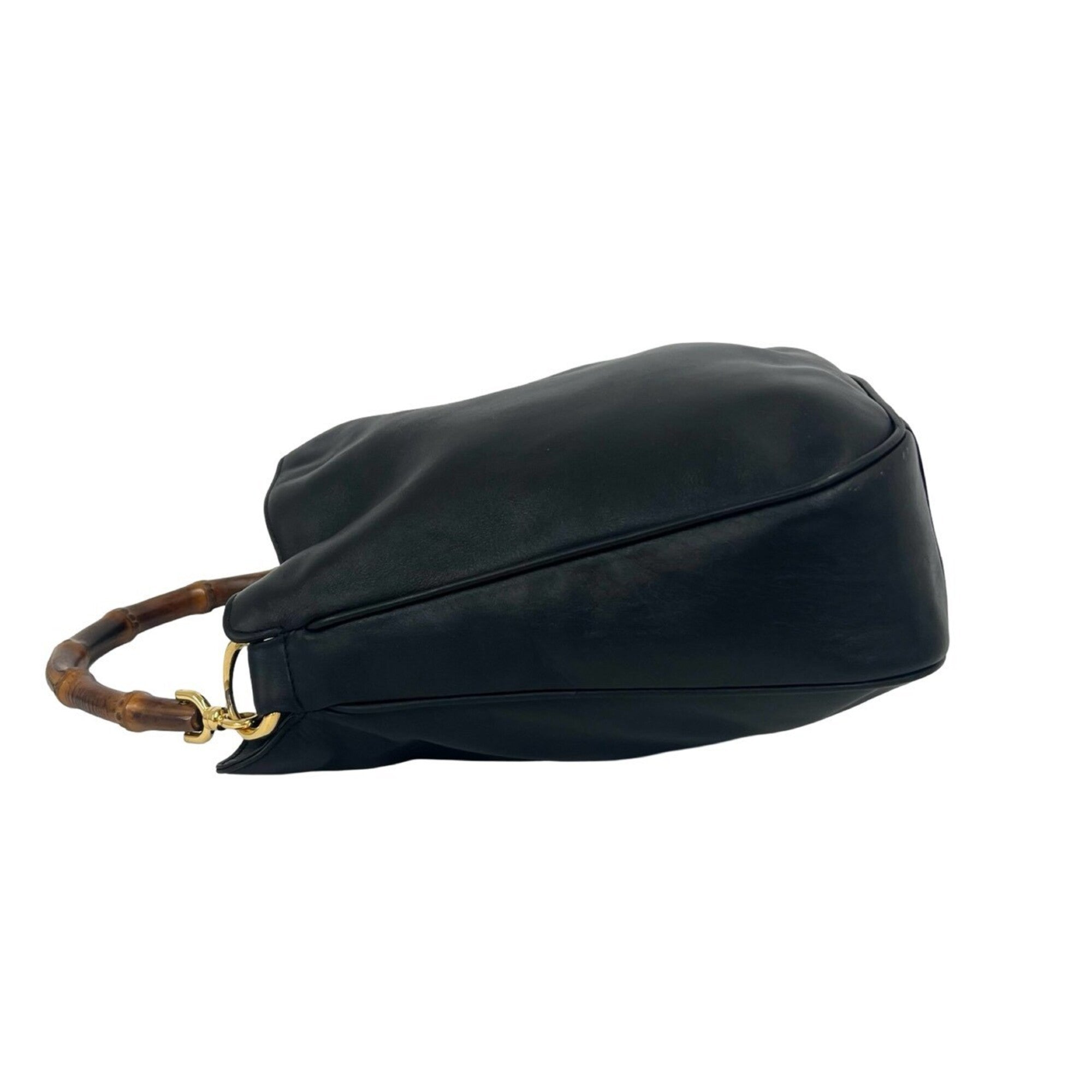 Gucci Black Leather Bamboo Handbag Shoulder Bag (Pre-Owned)