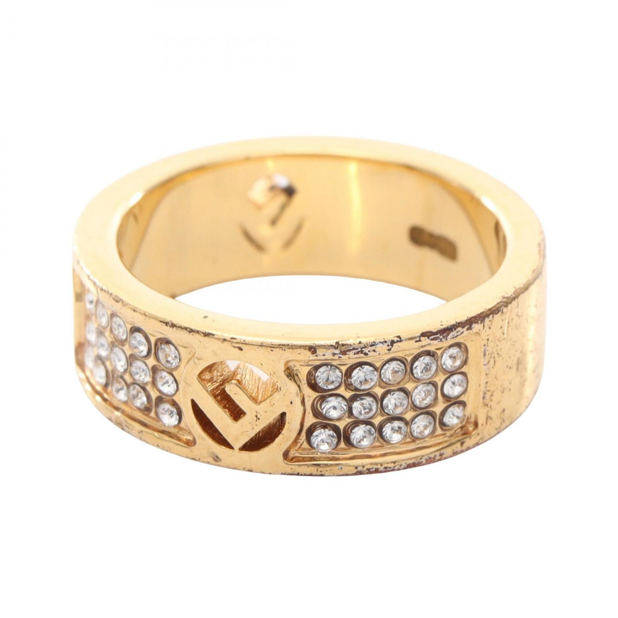 Fendi Gold Clear Gold Plating Rhinestone Band Ring (Pre-Owned)