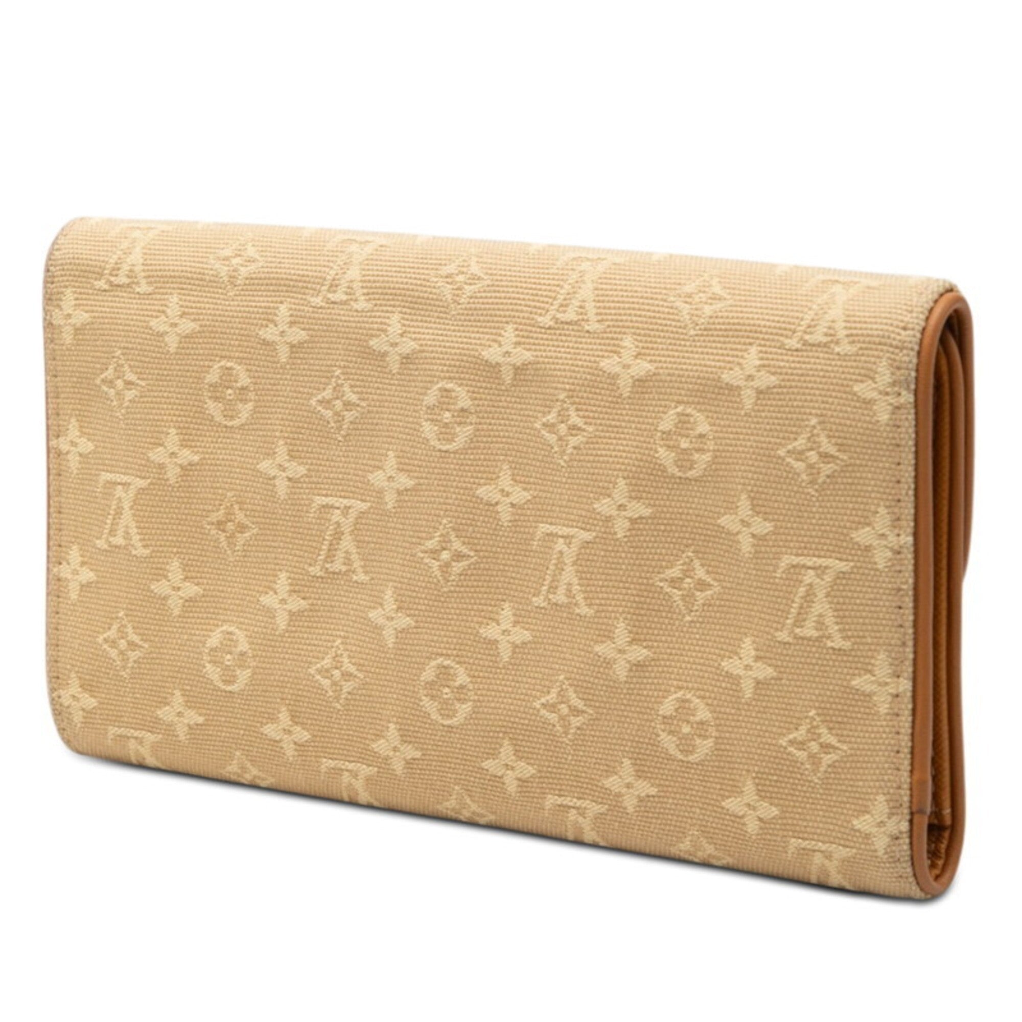 Louis Vuitton Monogram Mini Beige Canvas Leather Long Wallet (Tri-Fold) (Pre-Owned)