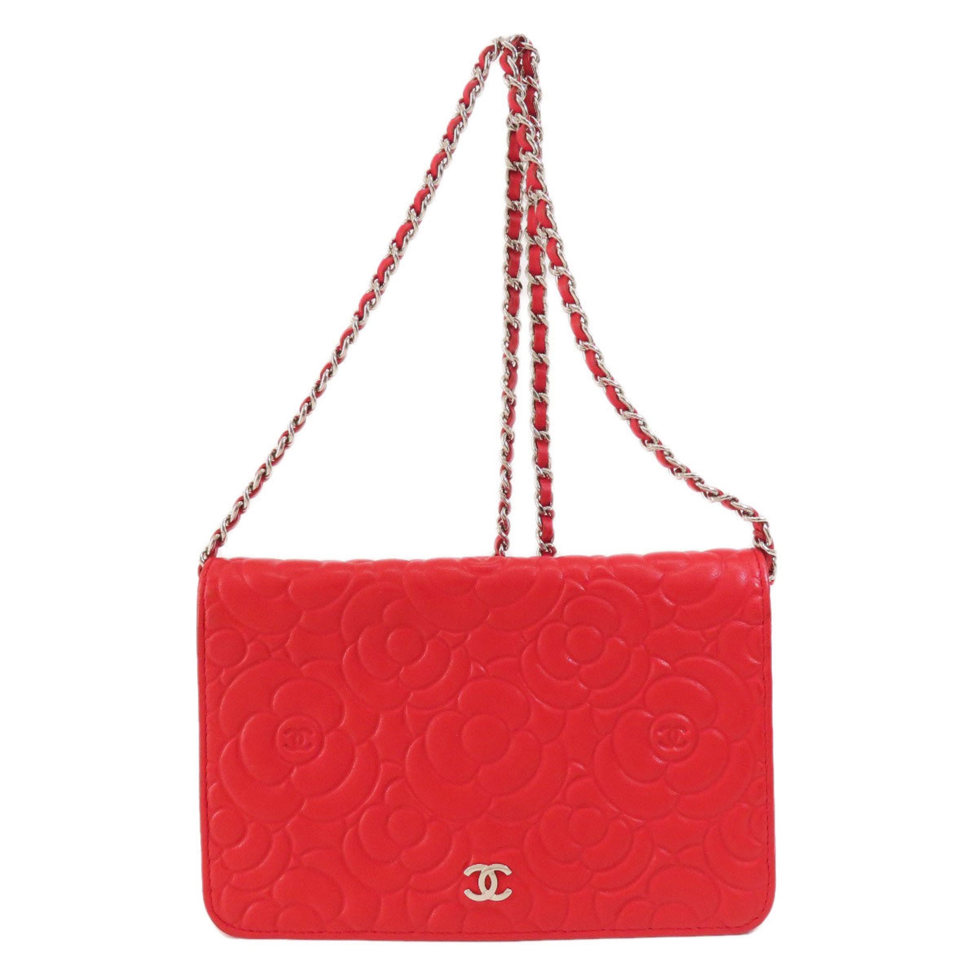 Chanel Red Color Leather Chain/Shoulder Wallet (Pre-Owned)
