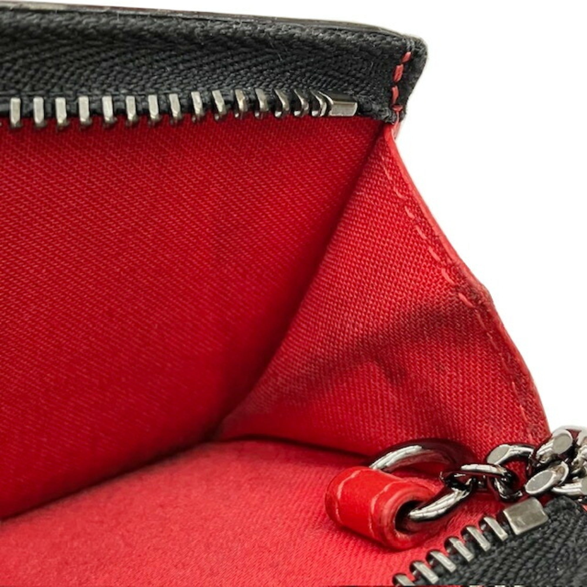 Christian Louboutin Black Red Color Leather Coin Purse/Coin Case (Pre-Owned)