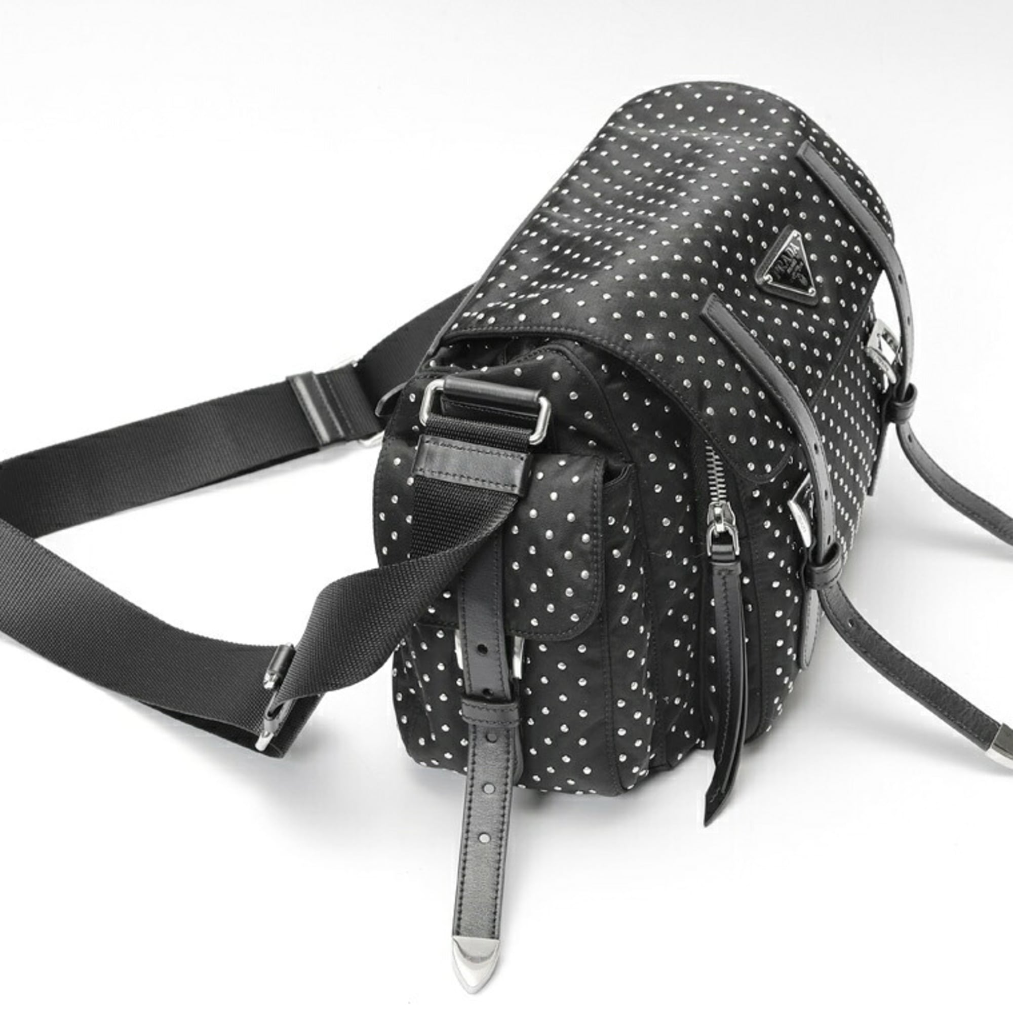 Prada Black Nylon Metal Leather Shoulder Bag (Pre-Owned)