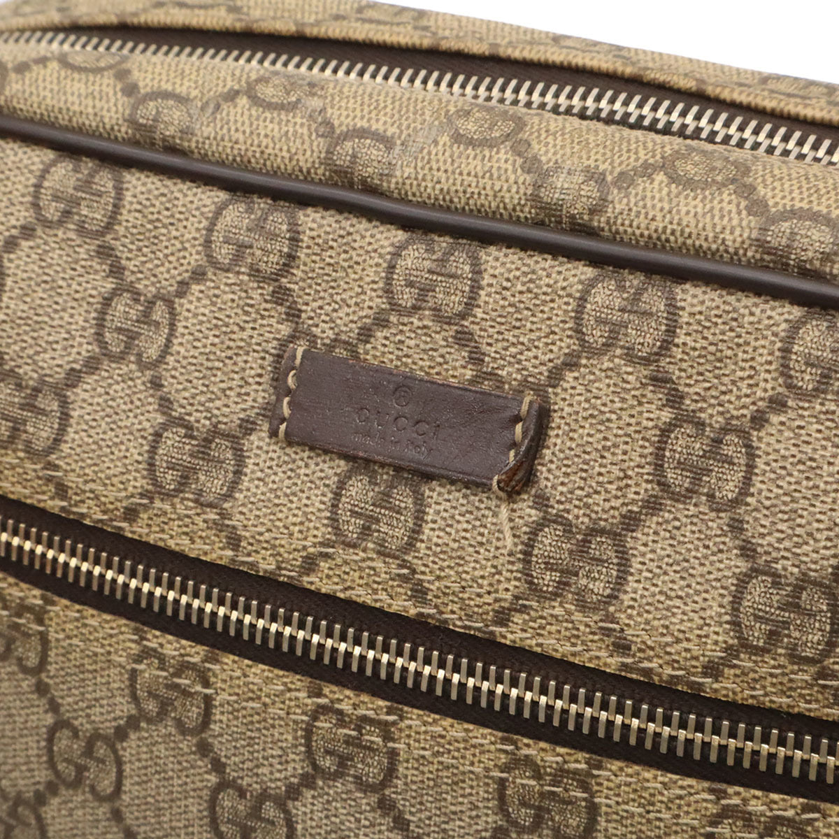 Gucci Gg Plus Beige Dark Brown Khaki Gg Supreme Canvas Pvc Coated Canvas Leather Shoulder Bag (Pre-Owned)