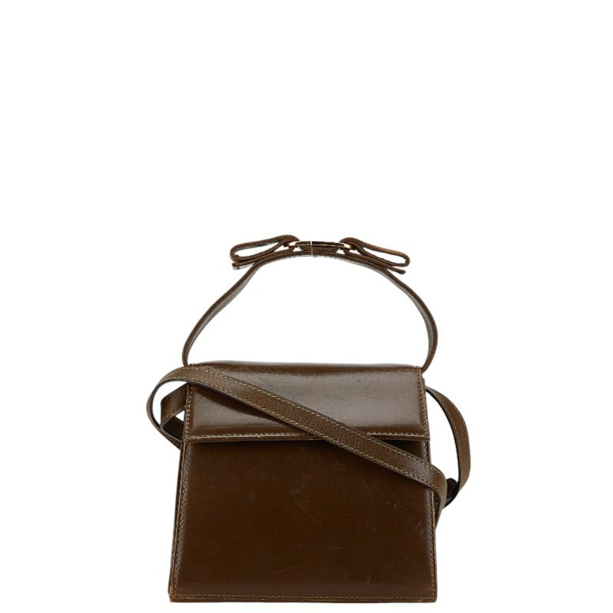 Salvatore Ferragamo Brown Canvas Leather Handbag Shoulder Bag (Pre-Owned)
