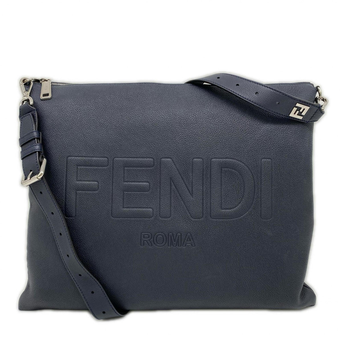 Fendi Brown Navy Leather Shoulder Bag (Pre-Owned)
