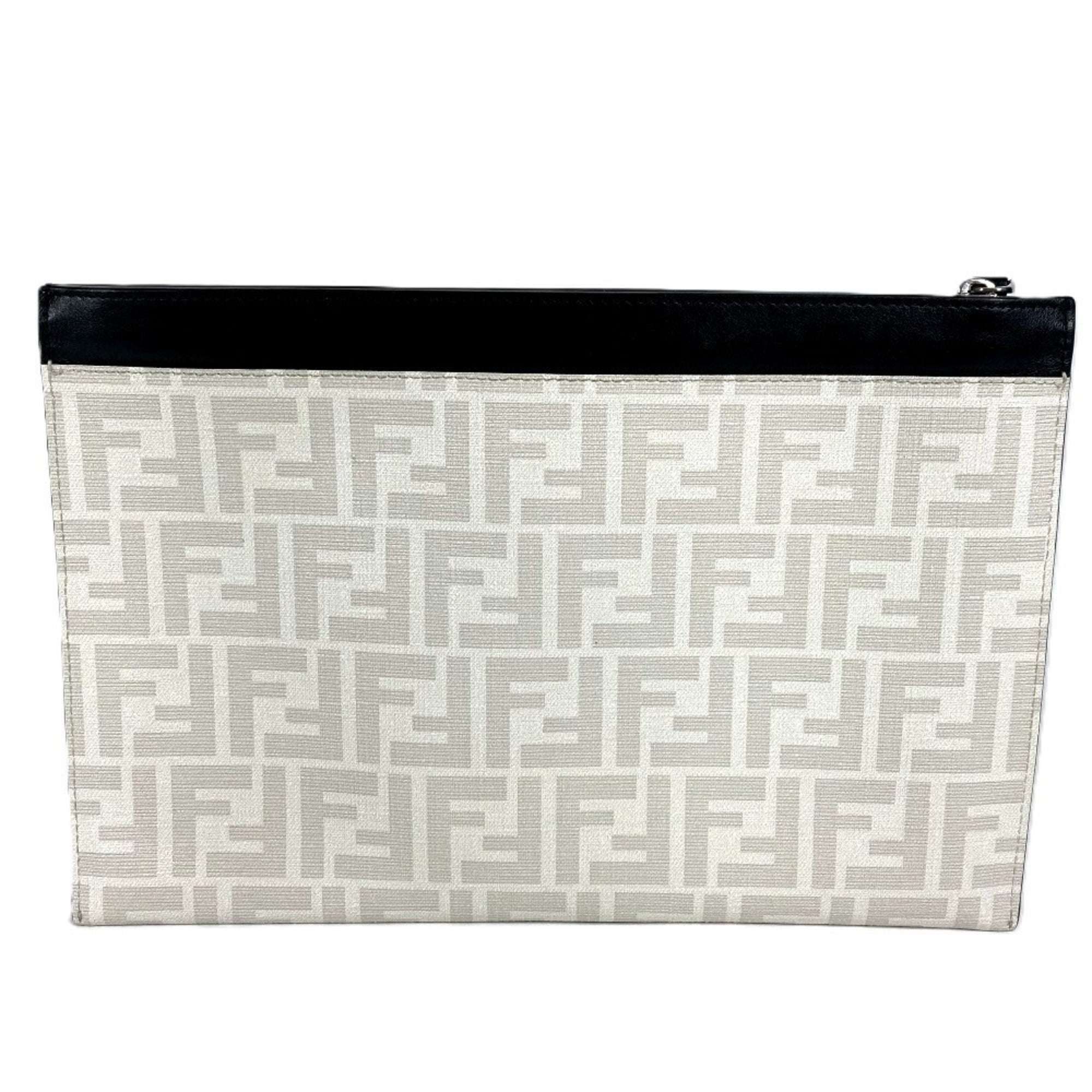 Fendi Zucca Black White Leather Clutch Bag Handbag (Pre-Owned)