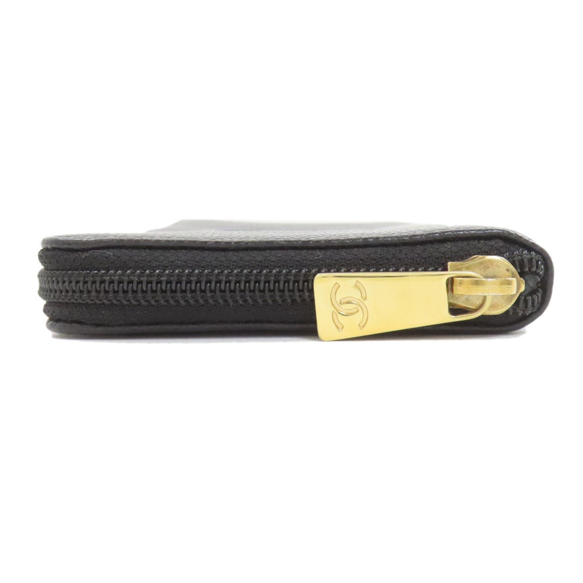 Chanel Black Grained Calfskin Long Wallet (Bi-Fold) (Pre-Owned)