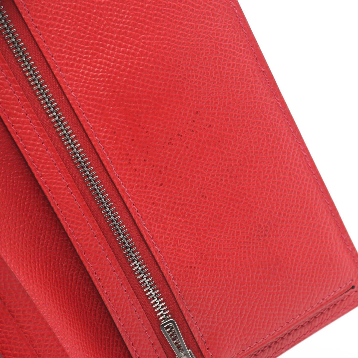 Hermes Red Color Rouge Casaque Leather Long Wallet (Bi-Fold) (Pre-Owned)