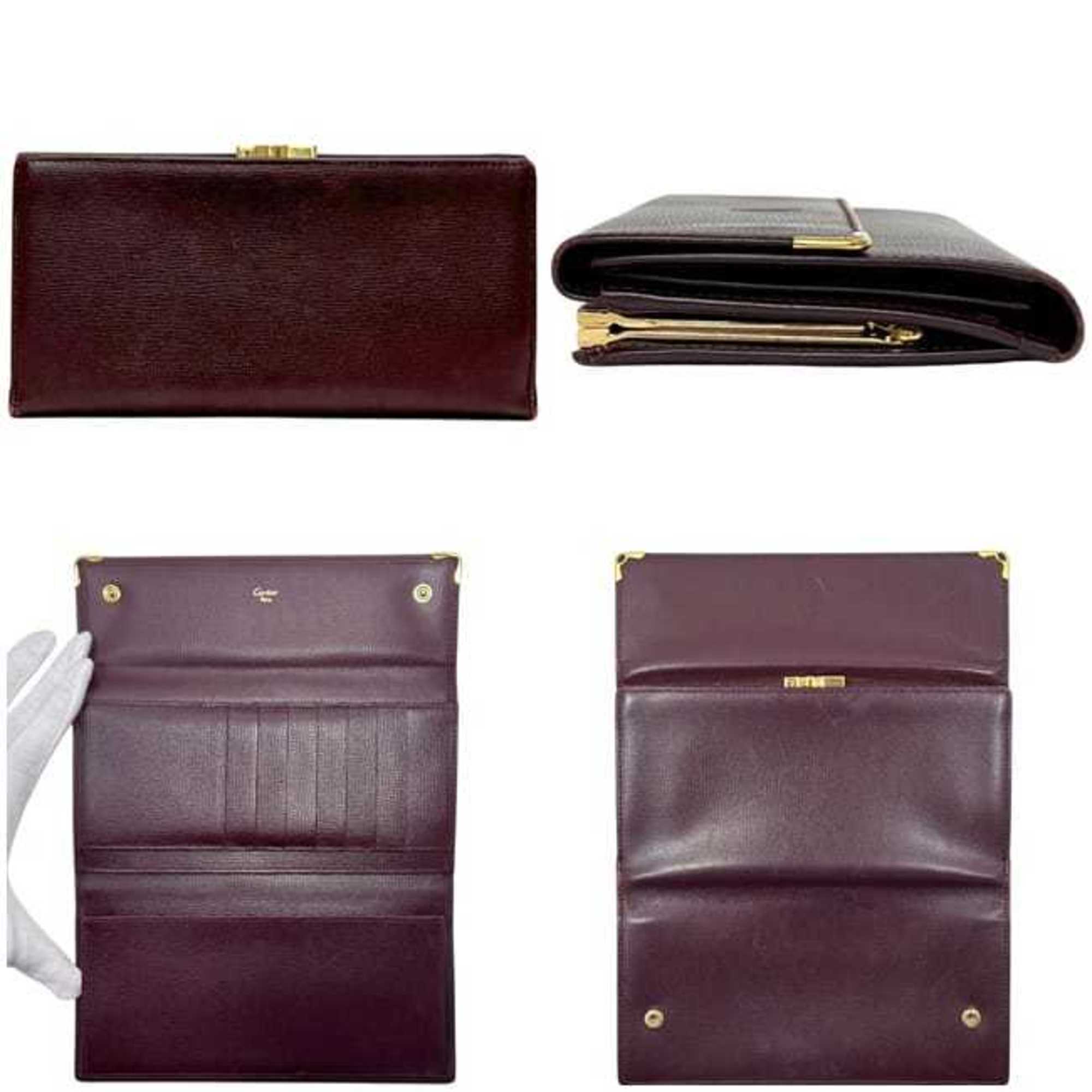 Cartier Bordeaux Wine Red Leather Long Wallet (Tri-Fold) (Pre-Owned)