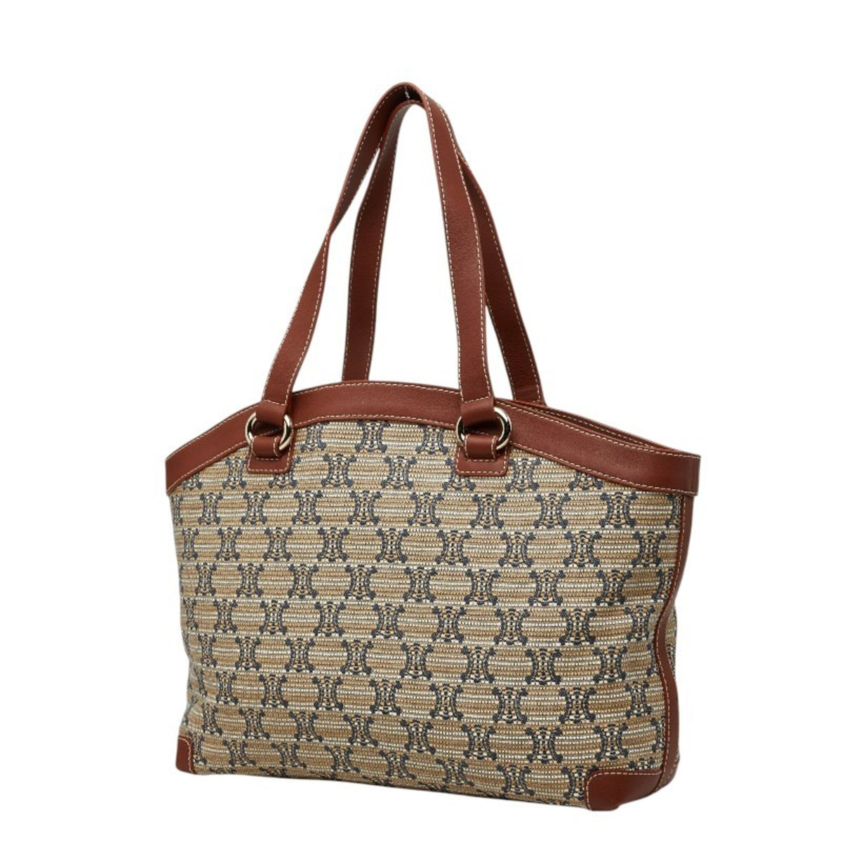 Celine Beige Brown Leather Canvas Shoulder Bag Tote Bag (Pre-Owned)