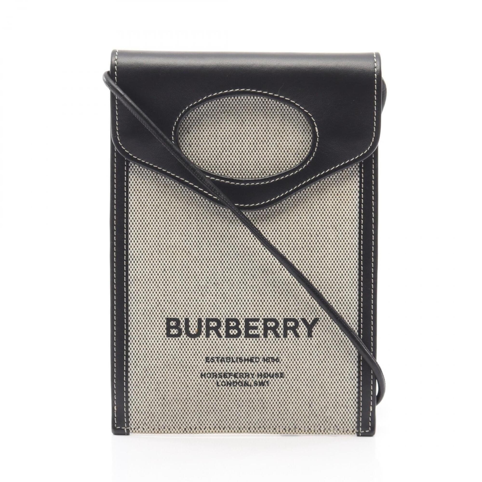 Burberry Black Gray Canvas Leather Handbag Shoulder Bag (Pre-Owned)