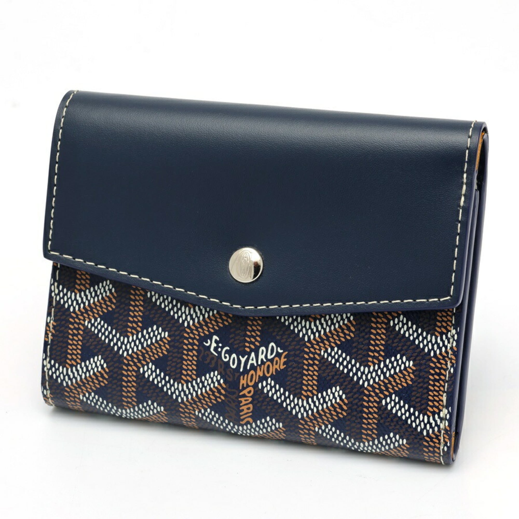 Goyard Blue Navy Canvas Leather Wallet (Tri-Fold) (Pre-Owned)