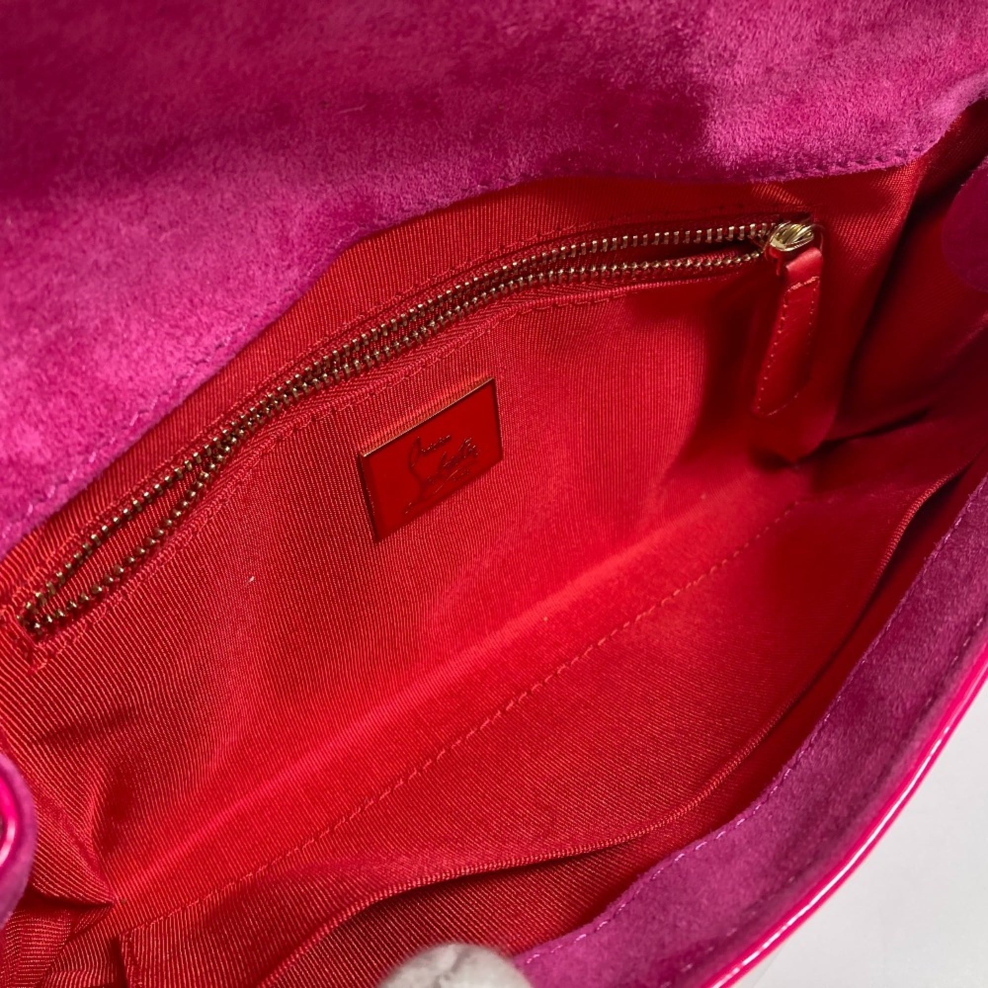 Christian Louboutin Brown Pink Patent Leather Suede Leather Clutch Bag Handbag (Pre-Owned)