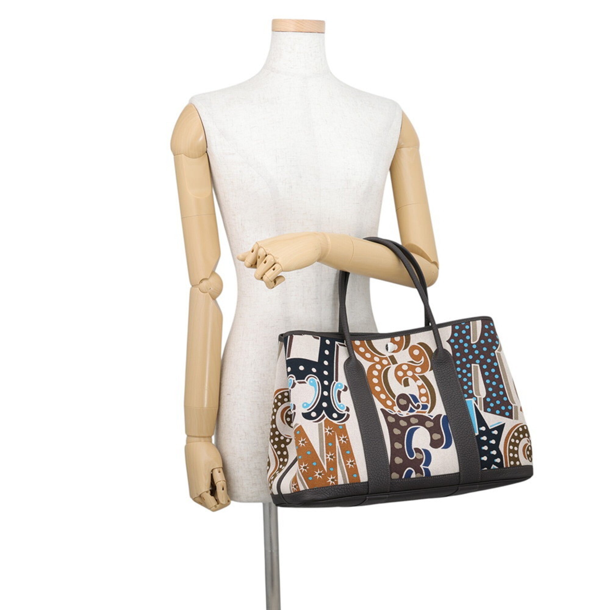 Hermes Garden Beige Caramel Ebene Ecru Toile H Negonda Leather Handbag Tote Bag (Pre-Owned)