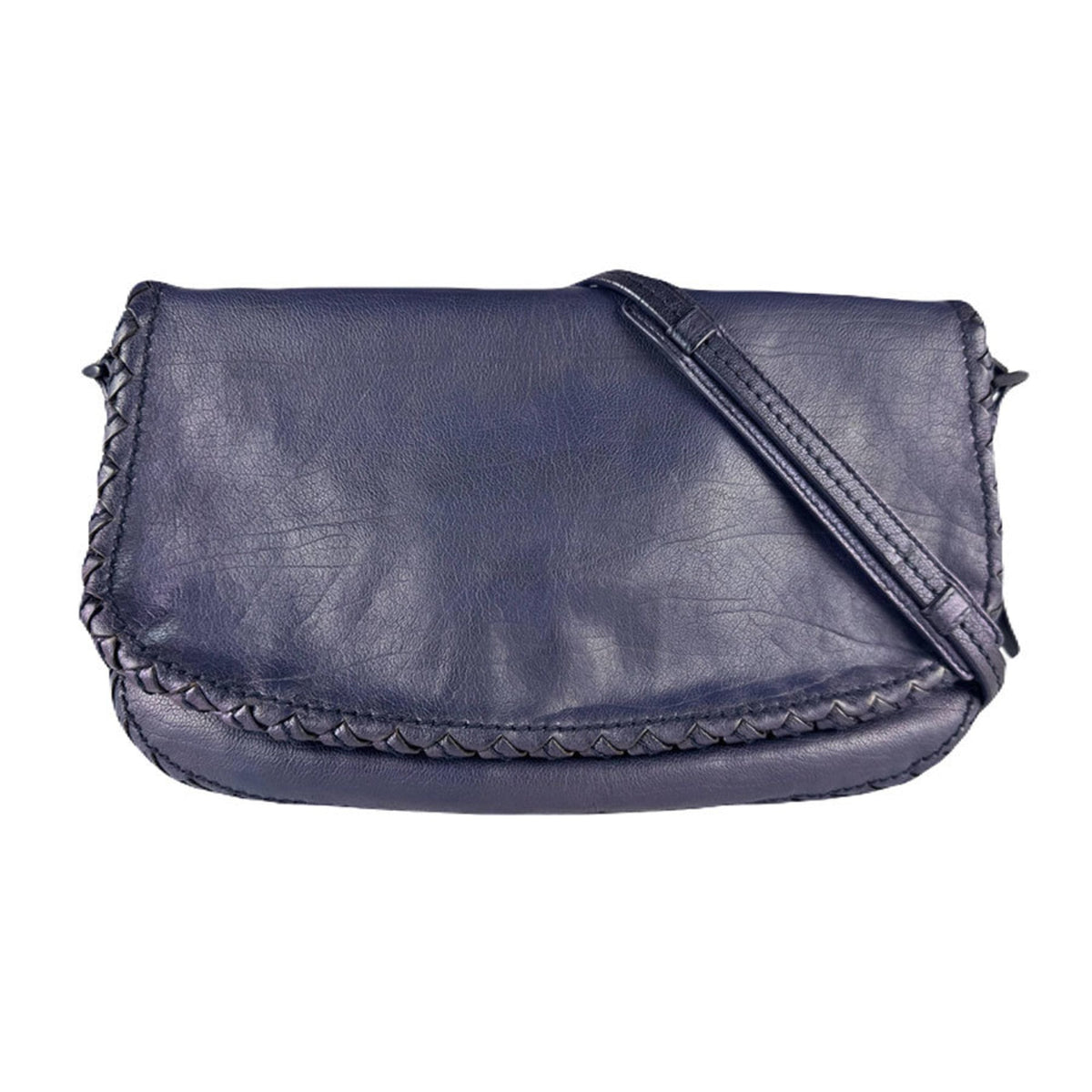 Bottega Veneta Intrecciato Metallic Navy Leather Shoulder Bag (Pre-Owned)