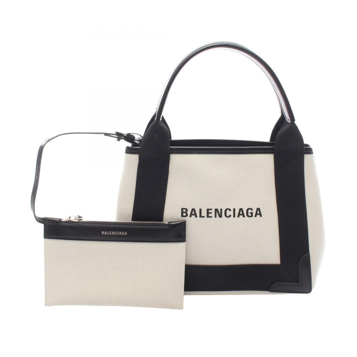 Balenciaga Black Ivory Canvas Leather Handbag Pouch (Pre-Owned)