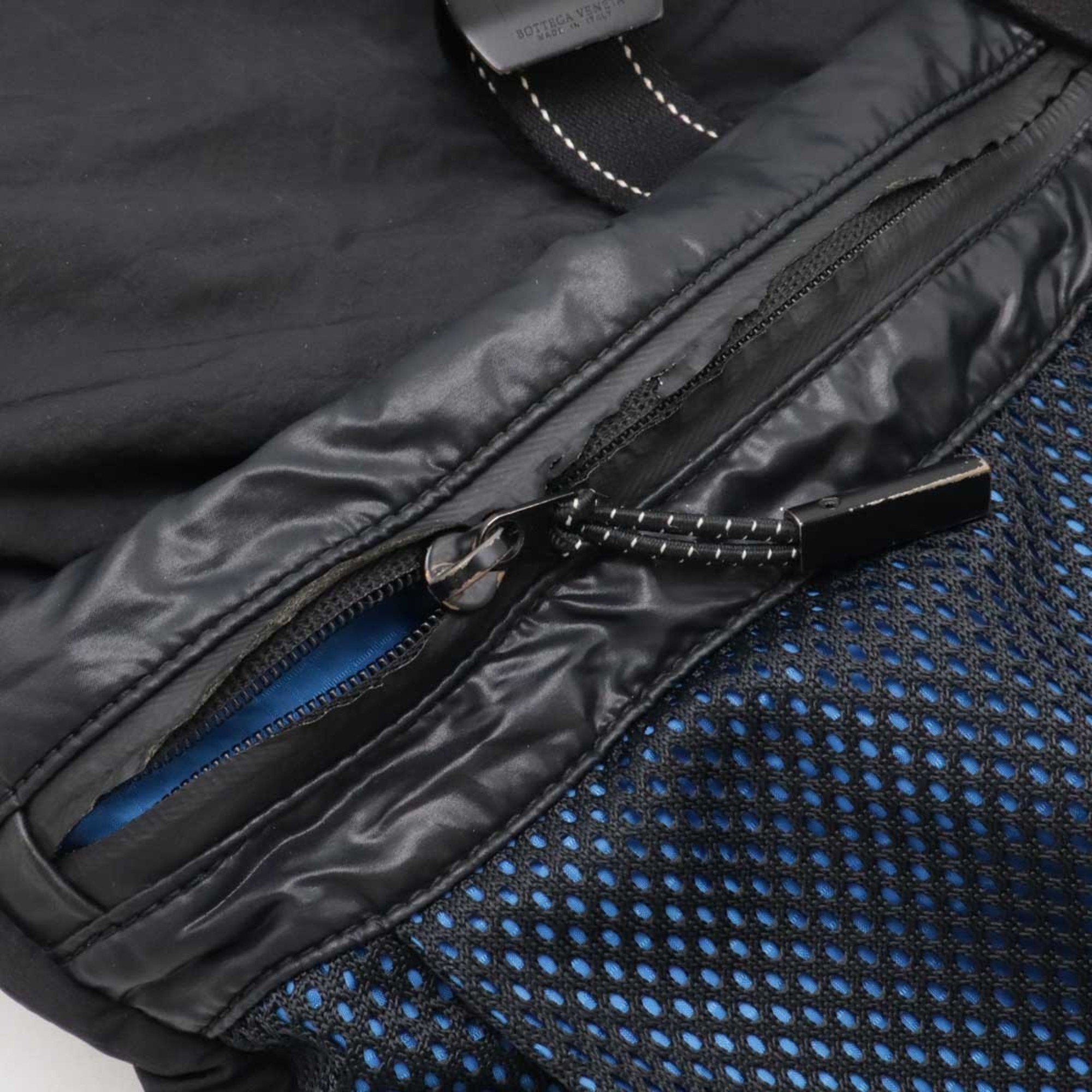 Bottega Veneta Black Blue Nylon Leather Shoulder Bag Tote Bag (Pre-Owned)