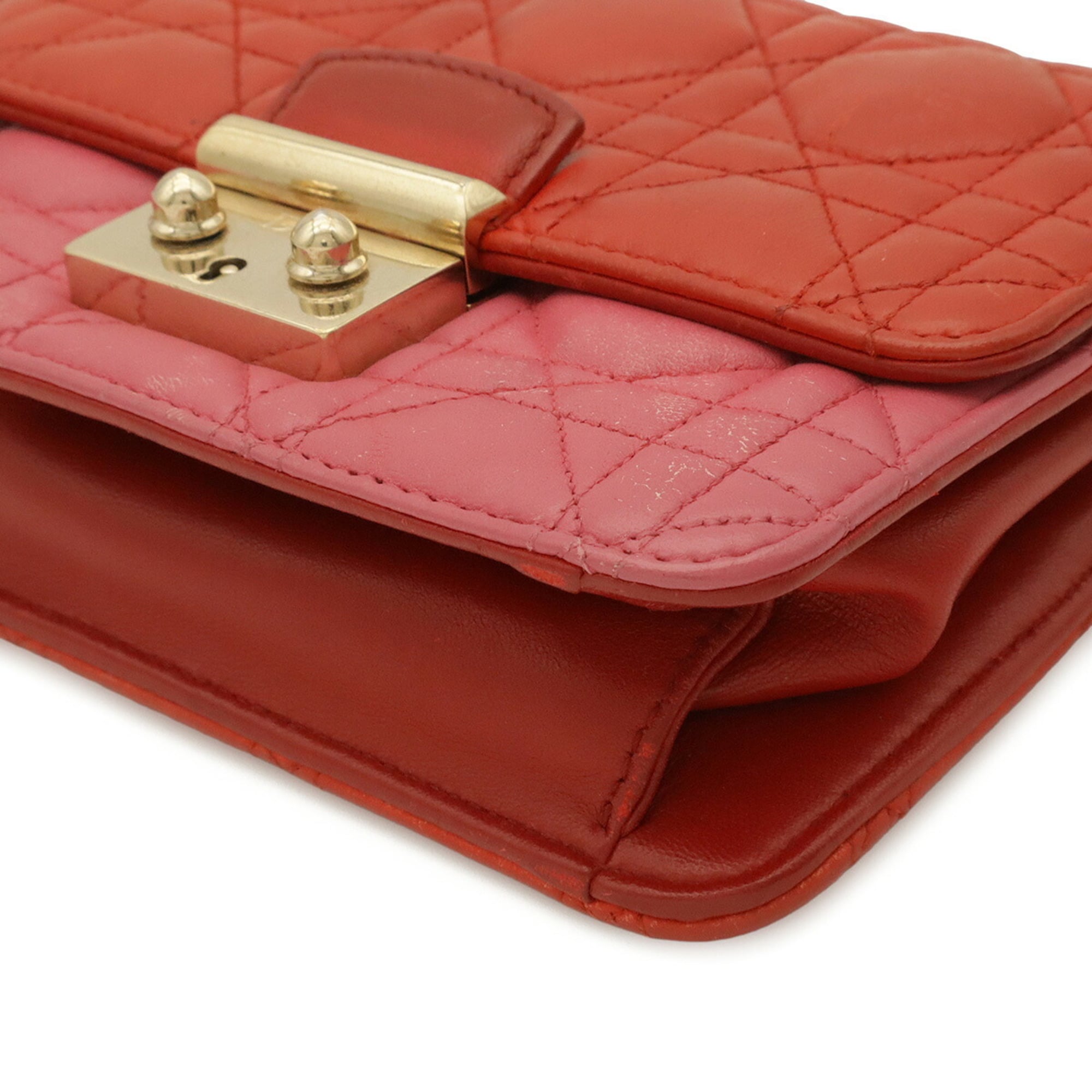 Christian Dior Pink Red Color Leather Pochette Shoulder Bag (Pre-Owned)