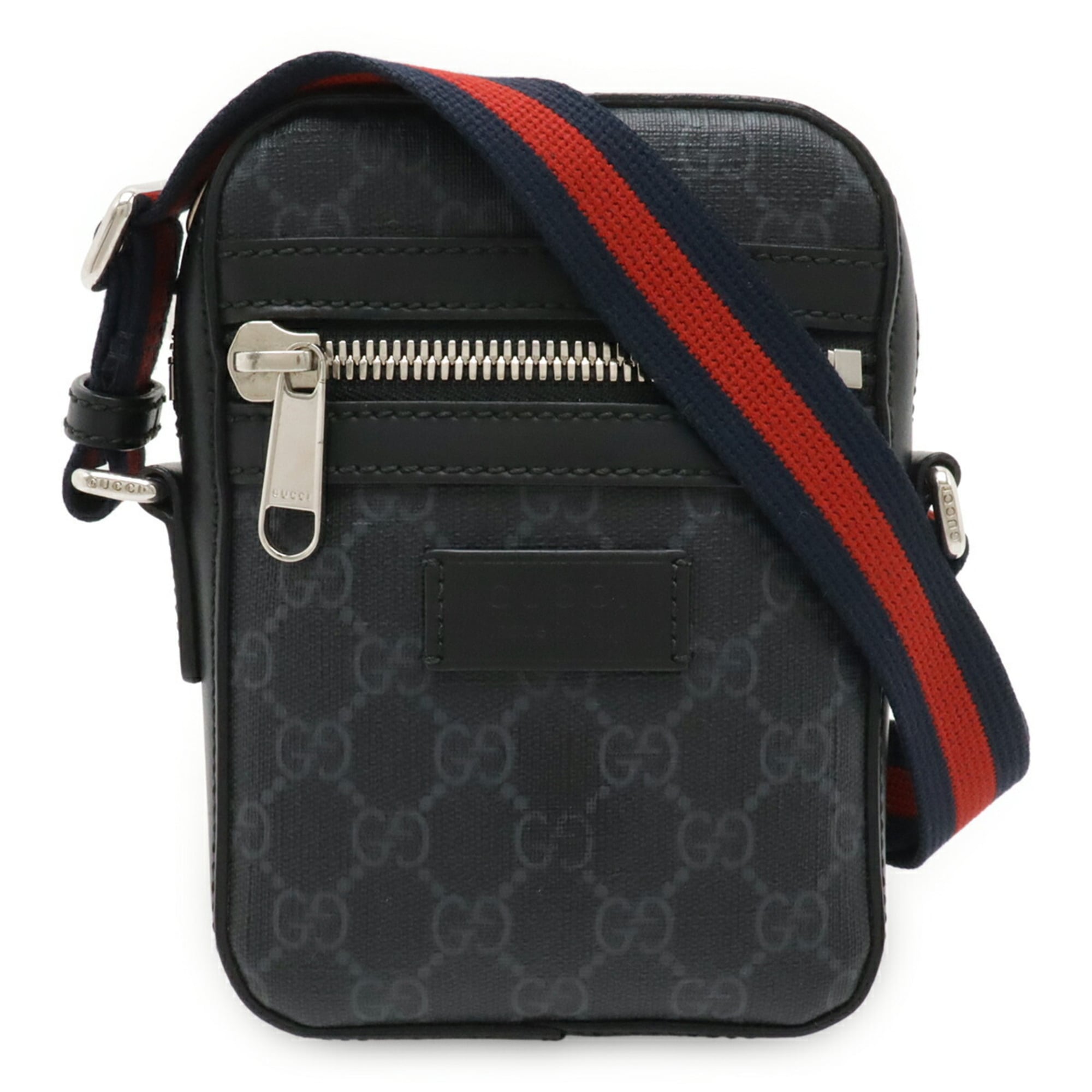 Gucci Black Dark Gray Navy Red Color Gg Supreme Canvas Pvc Coated Canvas Leather Messenger Bag Pochette Shoulder Bag (Pre-Owned)