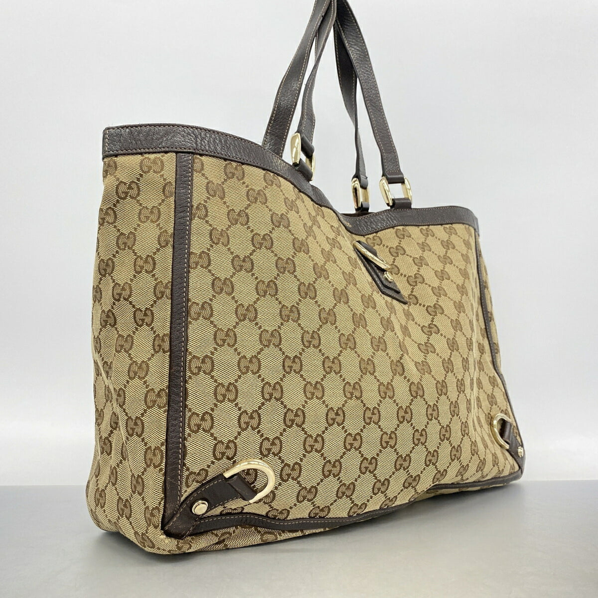 Gucci Beige Brown Canvas Tote Bag (Pre-Owned)