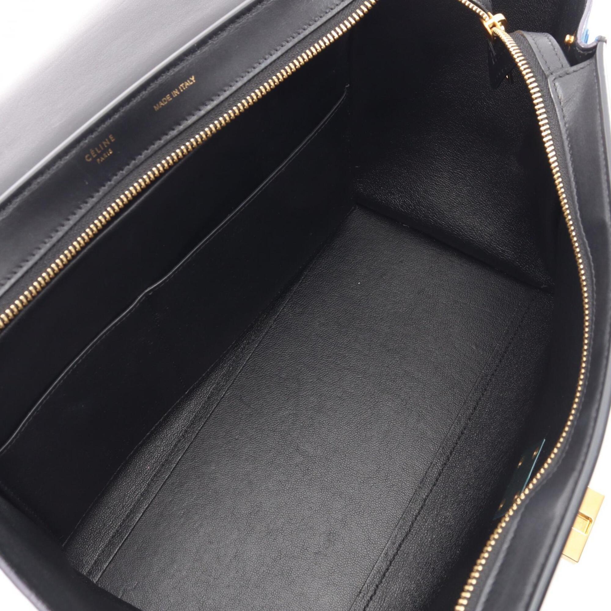 Celine Black Blue Ivory Leather Suede Handbag (Pre-Owned)