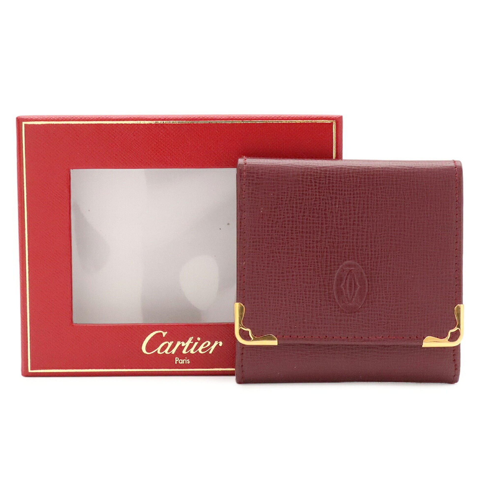 Cartier Bordeaux Leather Coin Purse/Coin Case (Pre-Owned)