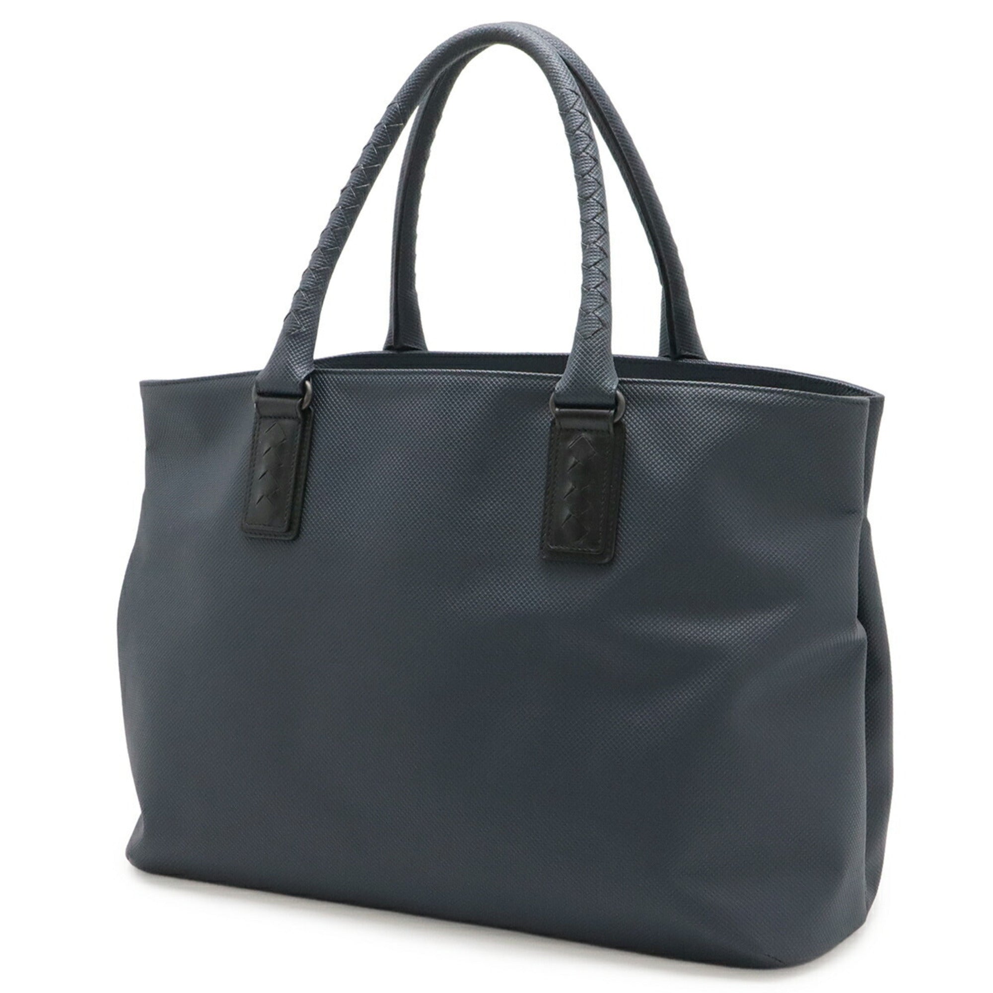 Bottega Veneta Black Navy Coated Canvas Leather Shoulder Bag Tote Bag (Pre-Owned)