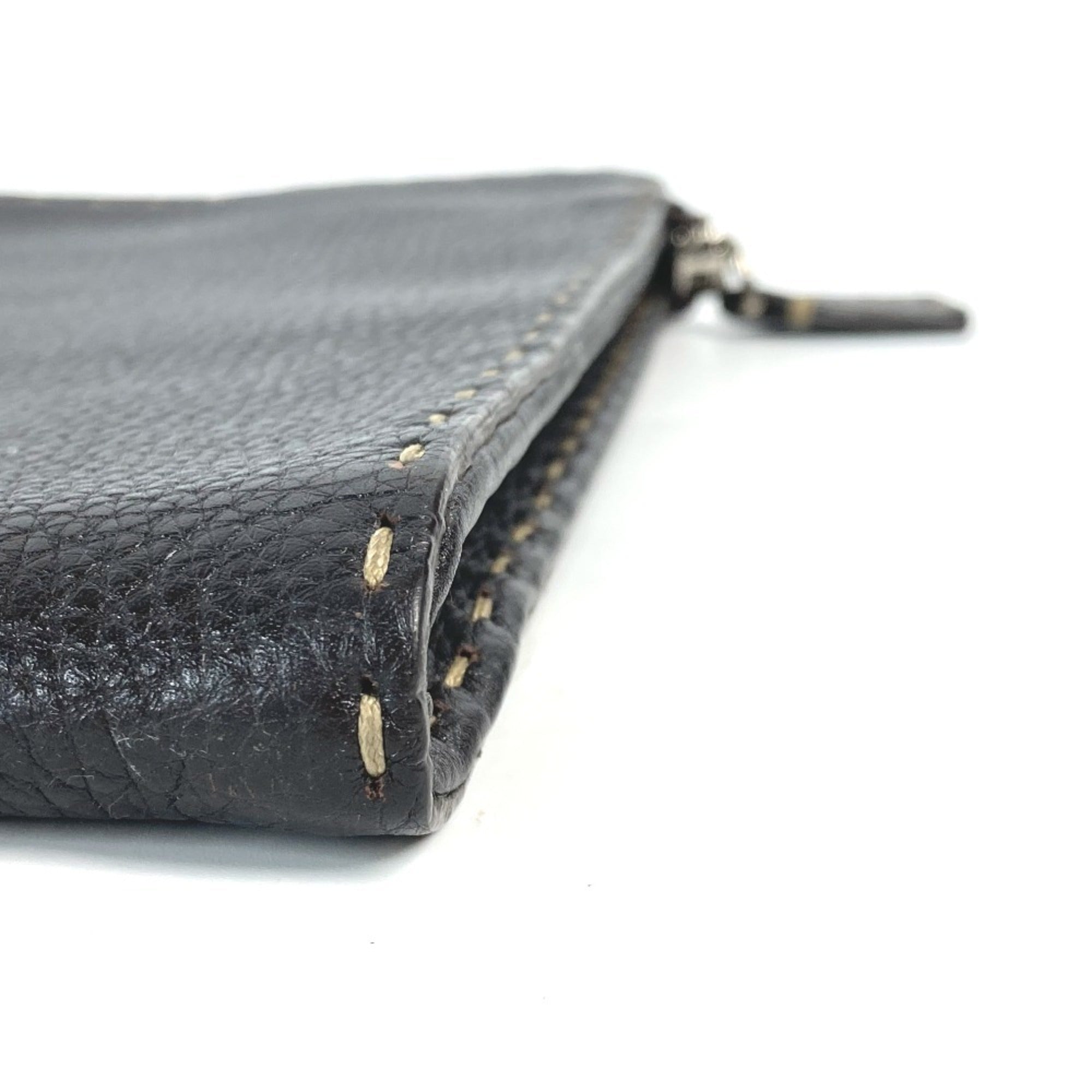 Fendi Dark Brown Leather Clutch Bag Pouch (Pre-Owned)