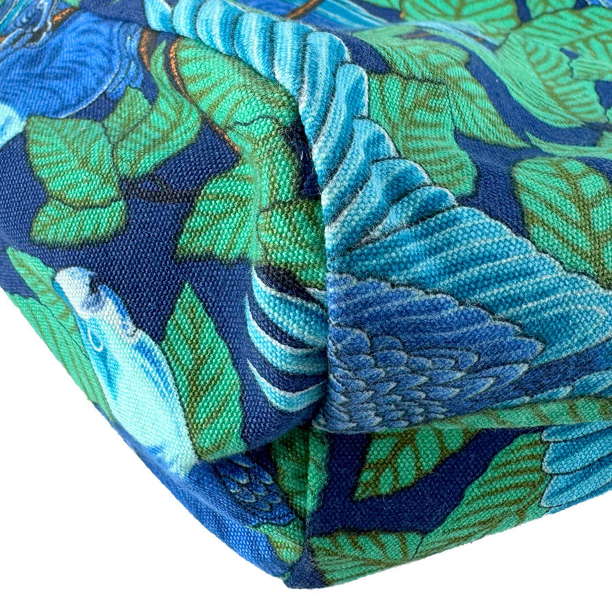 Hermes Blue Green Canvas Tote Bag (Pre-Owned)
