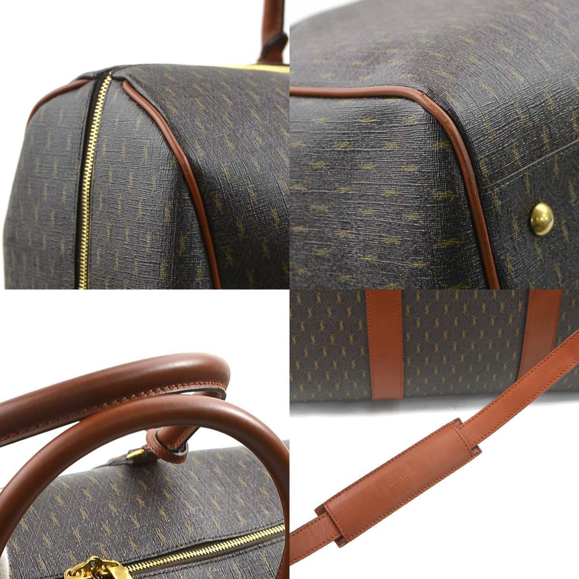 Saint Laurent Brown Coated Canvas Leather Boston Bag (Pre-Owned)