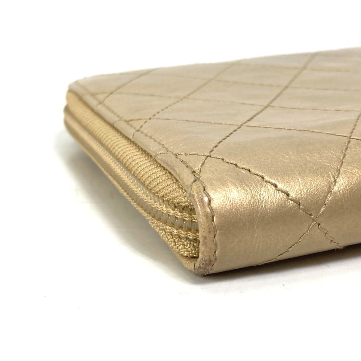 Chanel Gold Leather Long Wallet (Bi-Fold) (Pre-Owned)