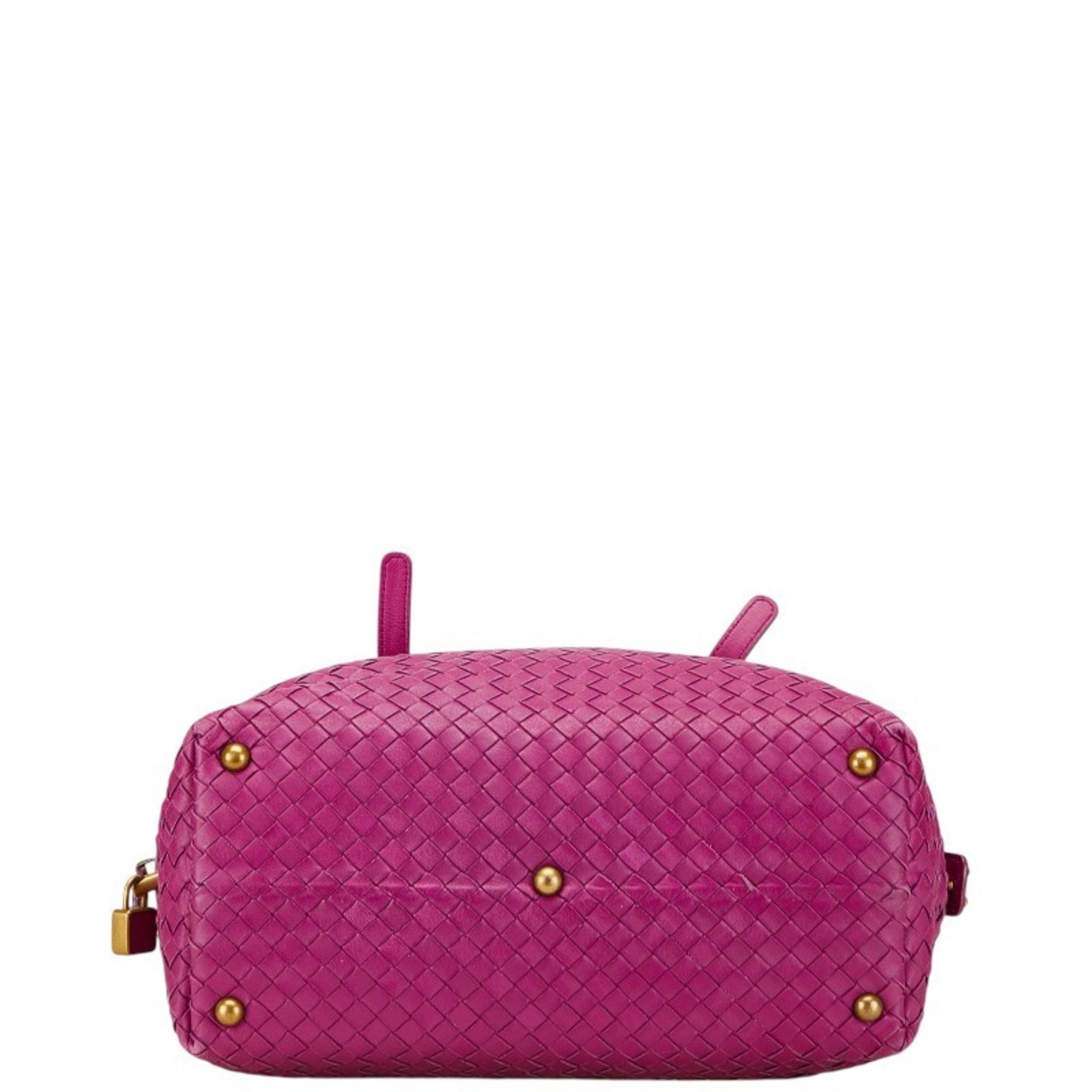 Bottega Veneta Intrecciato Purple Leather Boston Bag Handbag (Pre-Owned)